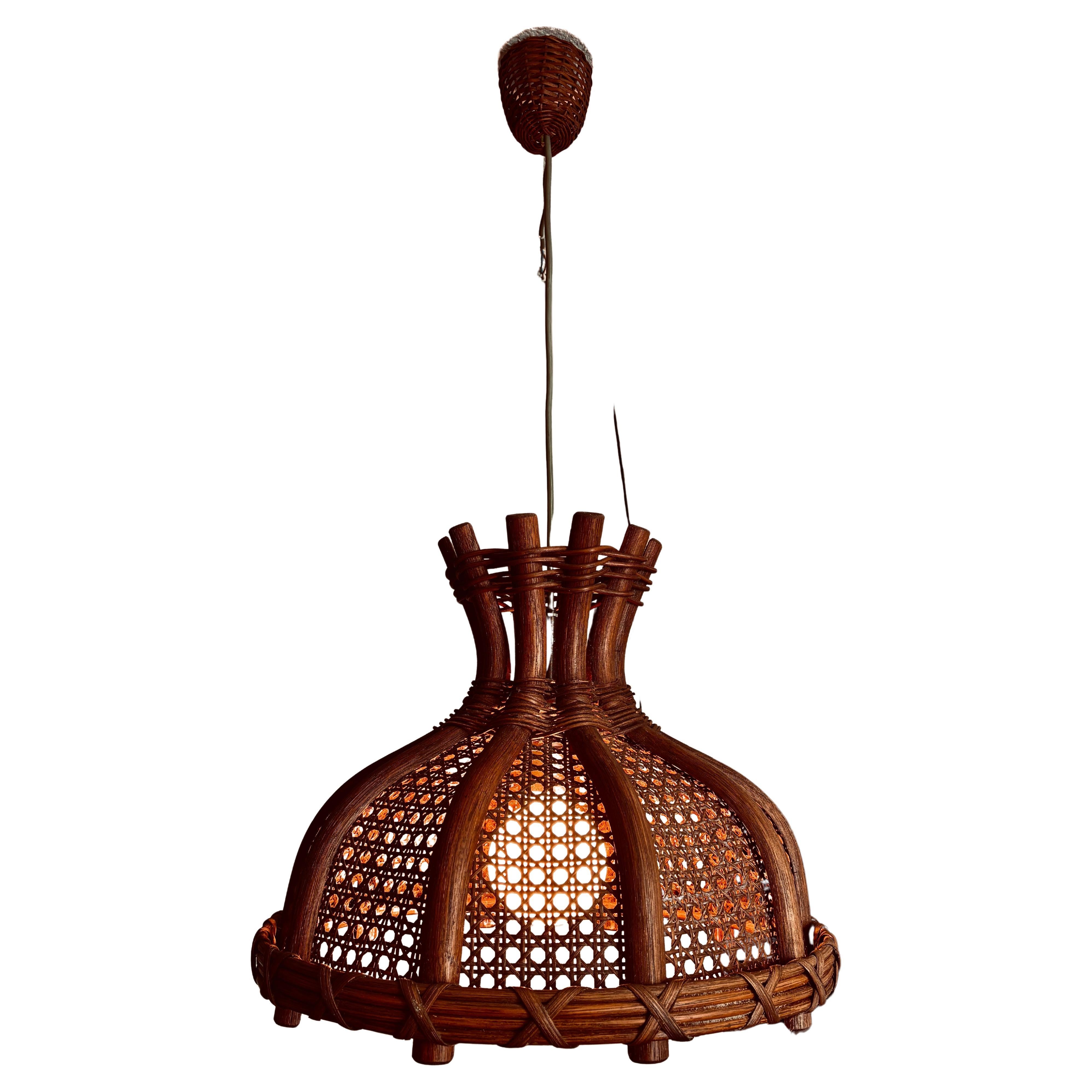 Bamboo and rattan chandelier, Italy 1960s