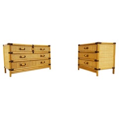 Bamboo and Rattan Chest of Drawers, Set of 2