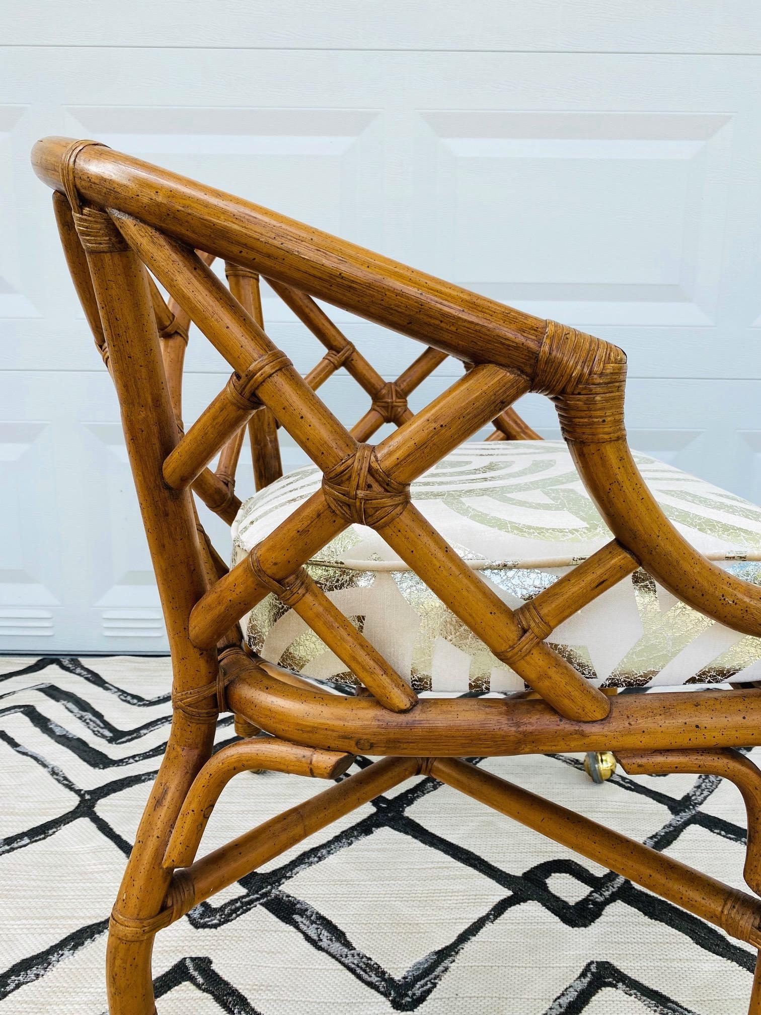 American Bamboo and Rattan Chippendale Chair Upholstered in Pierre Frey Velvet, c. 1970's