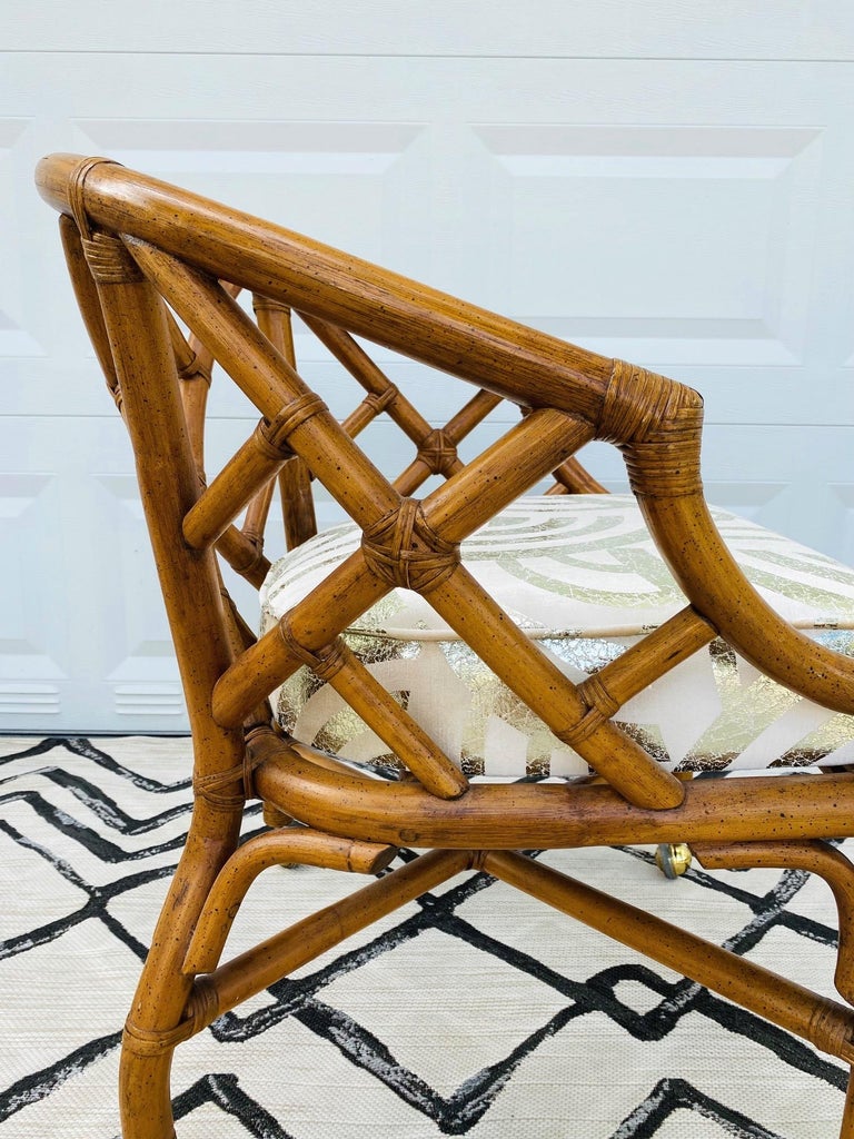 American Bamboo and Rattan Chippendale Chair Upholstered in Pierre Frey Velvet, c. 1970's For Sale
