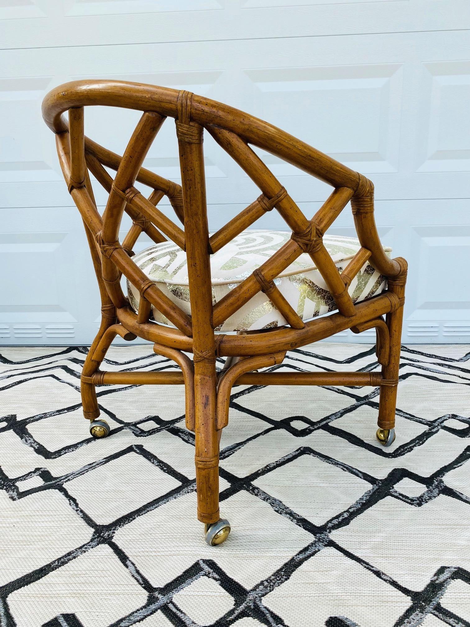 Hand-Crafted Bamboo and Rattan Chippendale Chair Upholstered in Pierre Frey Velvet, c. 1970's