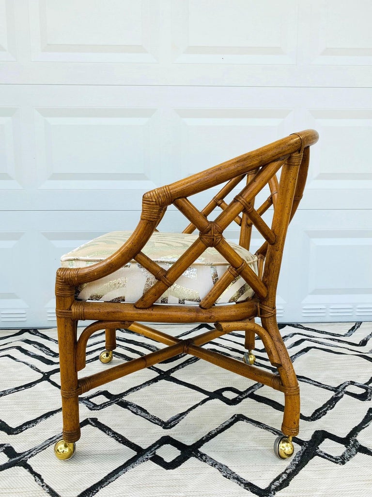 Bamboo and Rattan Chippendale Chair Upholstered in Pierre Frey Velvet, c. 1970's In Good Condition For Sale In Fort Lauderdale, FL