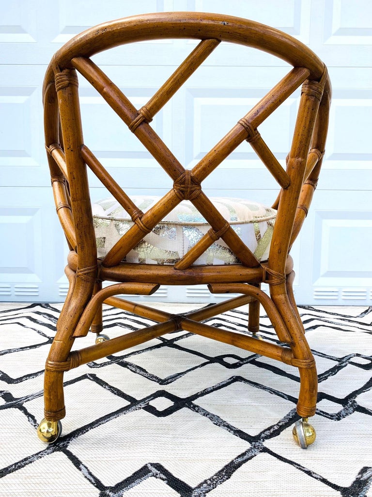 Late 20th Century Bamboo and Rattan Chippendale Chair Upholstered in Pierre Frey Velvet, c. 1970's For Sale