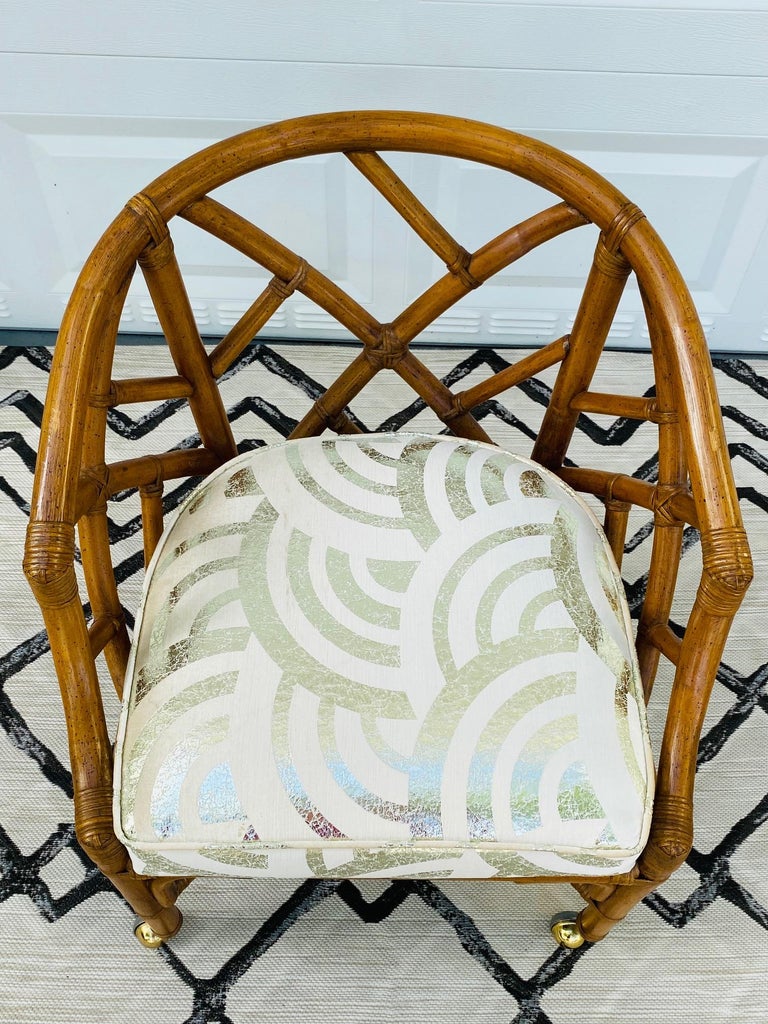 Bamboo and Rattan Chippendale Chair Upholstered in Pierre Frey Velvet, c. 1970's For Sale 1