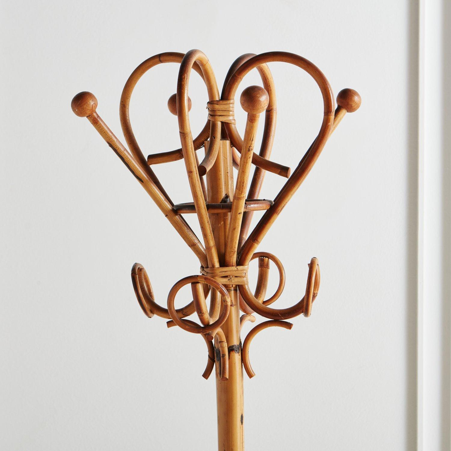 Mid-Century Modern Bamboo and Rattan Coat Rack in the Style of Franco Albini, France, 1970s