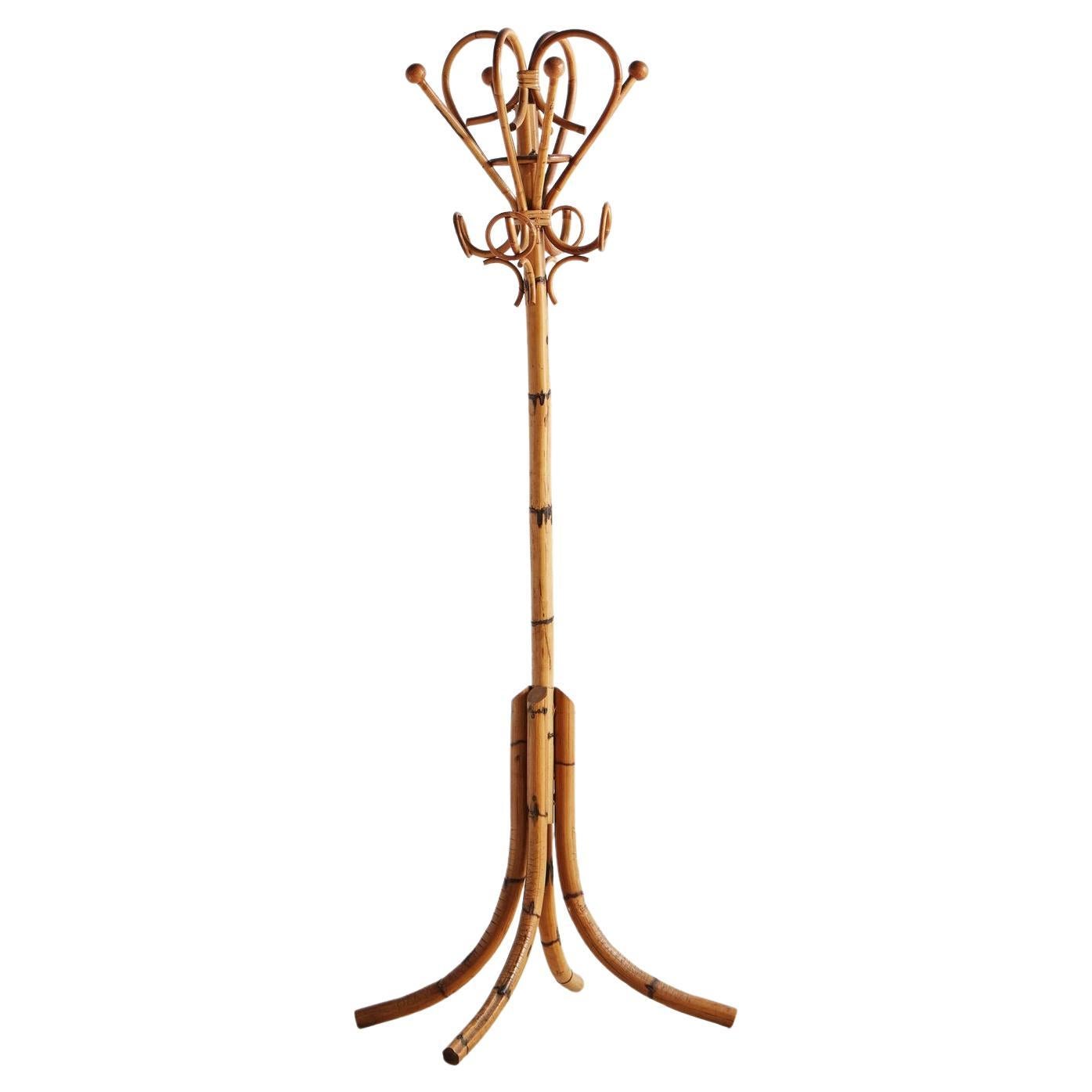 Bamboo and Rattan Coat Rack in the Style of Franco Albini, France, 1970s