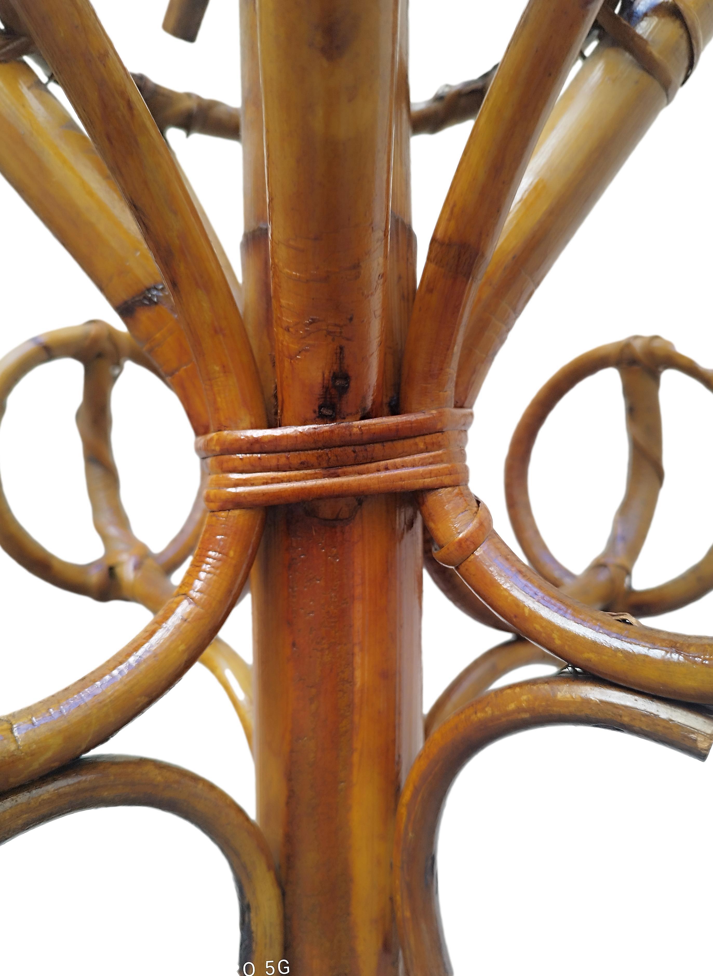 Bamboo and Rattan Coat Rack, Italy, 1960s In Good Condition For Sale In Naples, IT
