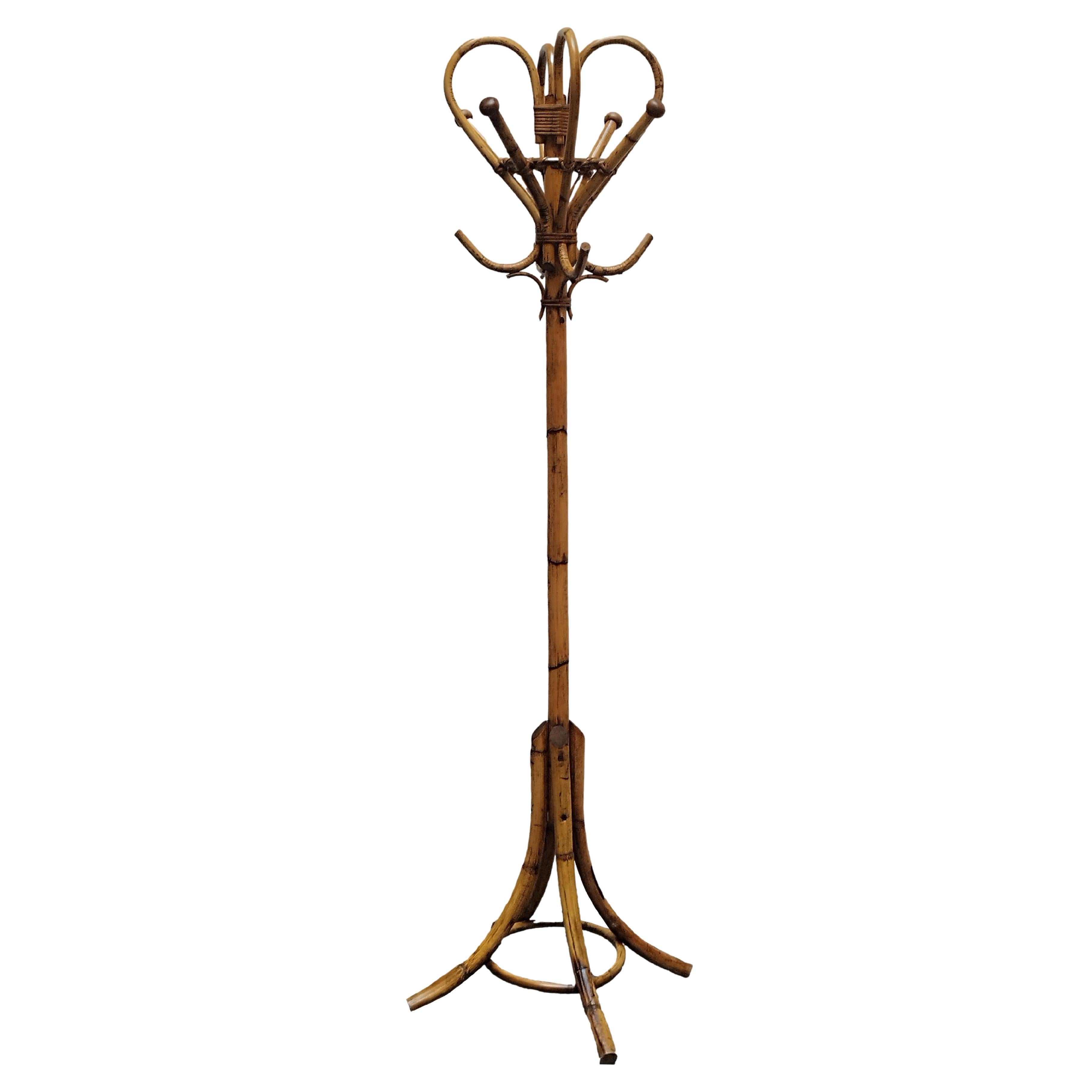 Bamboo and Rattan Coat Rack, Italy, 1960s For Sale