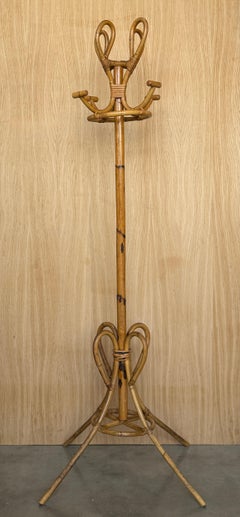 Bamboo and Rattan Coat Rack with Large Base, Italy, 1960s