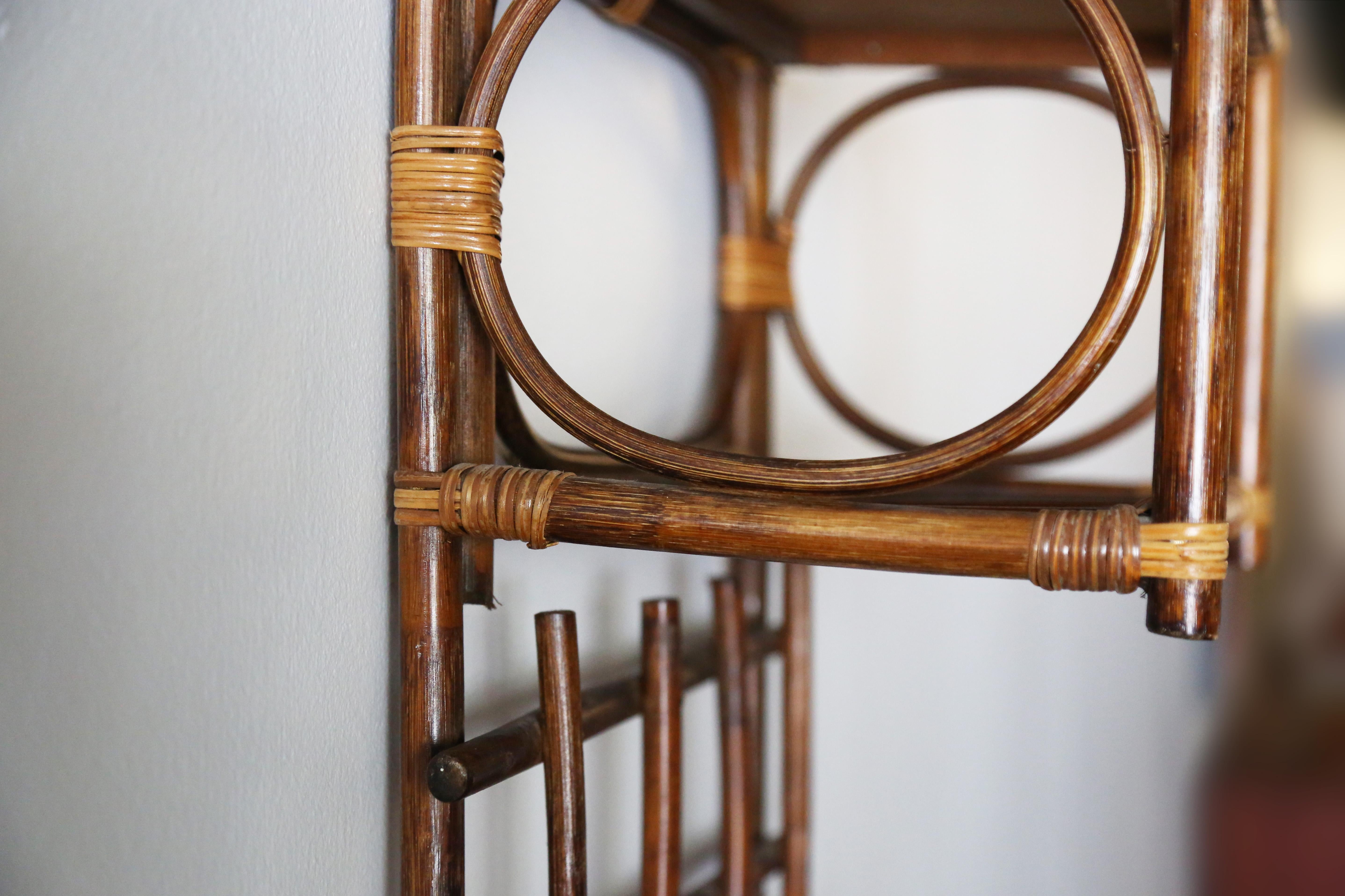 Mid-Century Modern Bamboo and Rattan Coat Towel Rack Franco Albini Style Boho Modern
