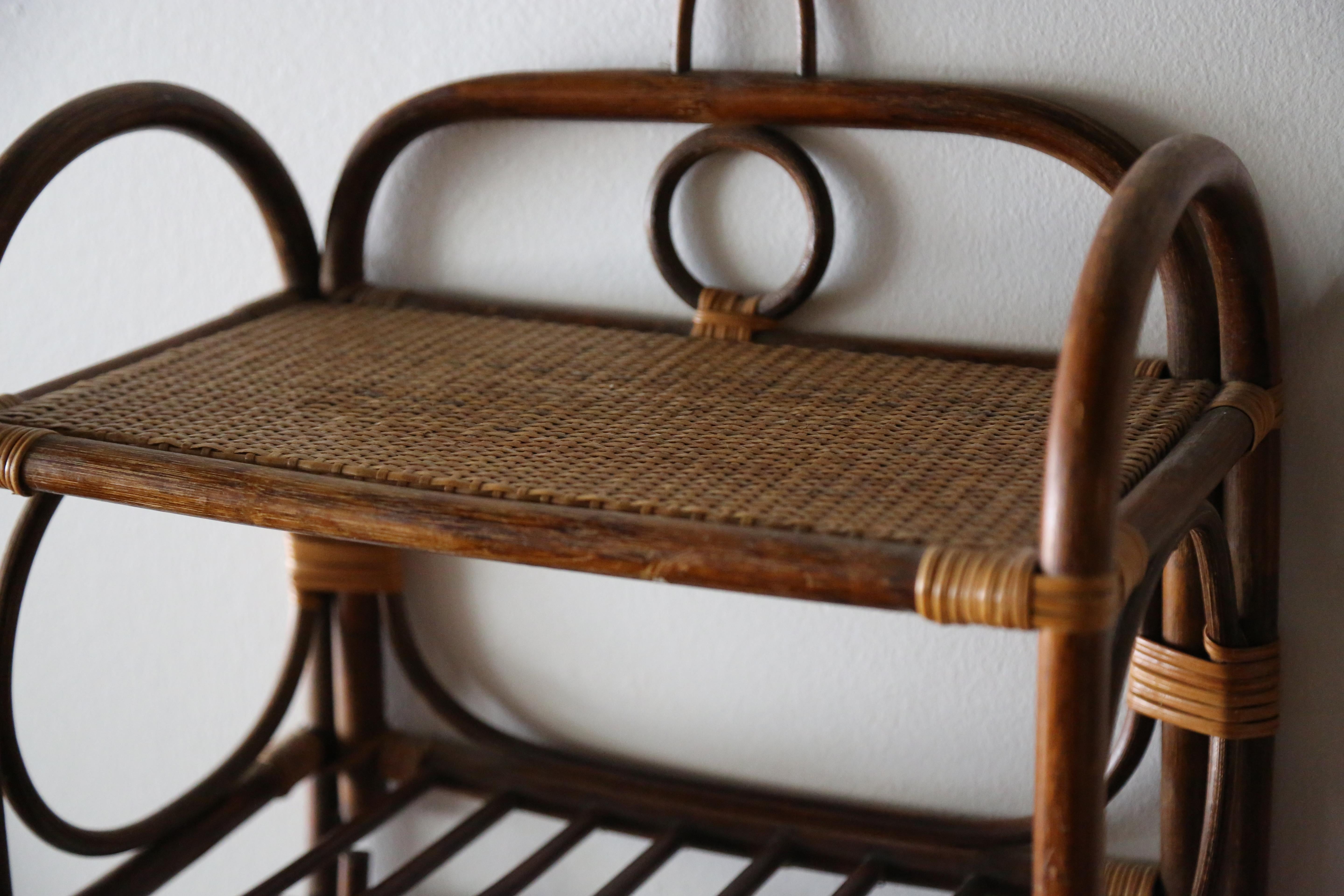 Unknown Bamboo and Rattan Coat Towel Rack Franco Albini Style Boho Modern