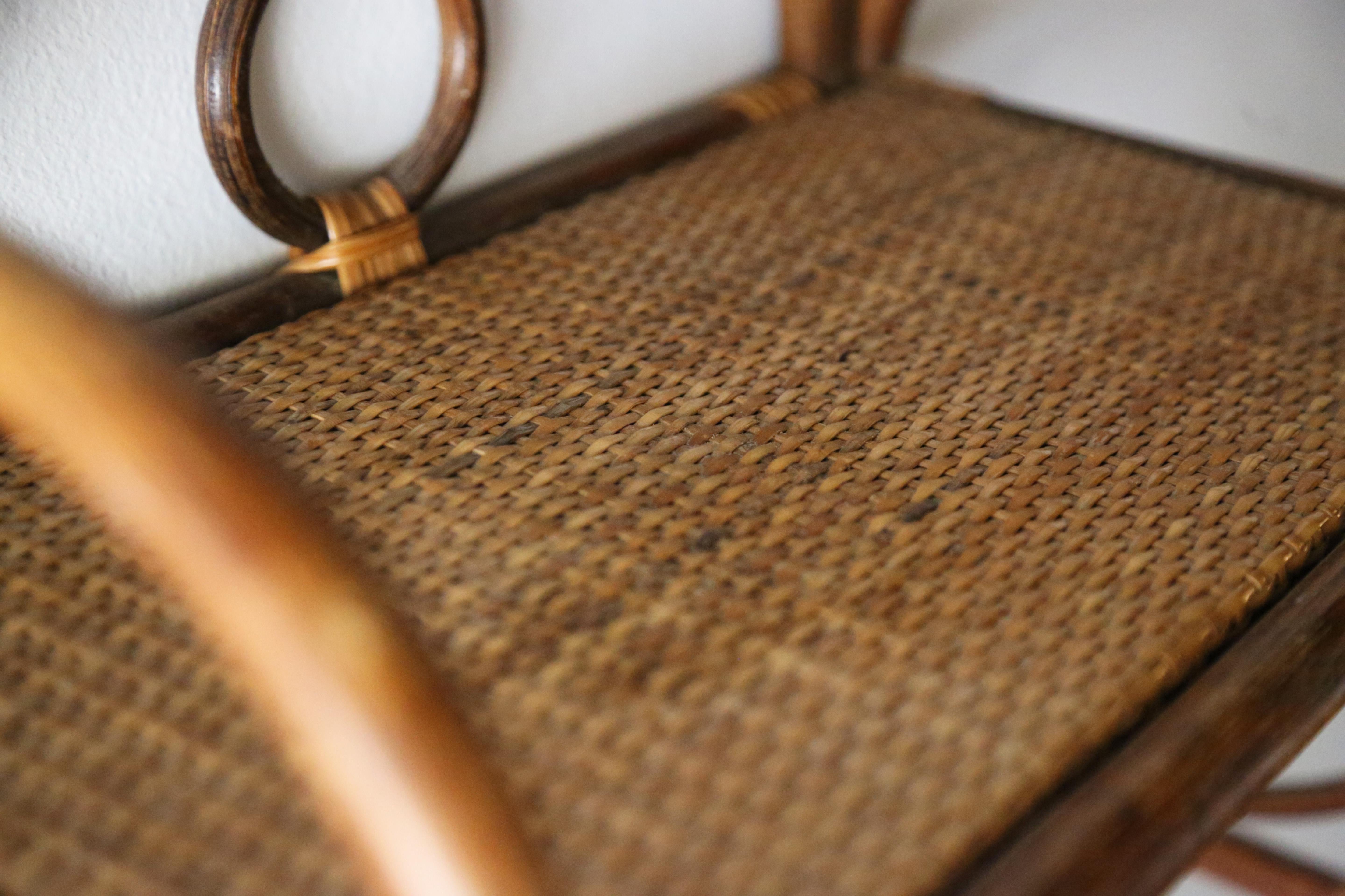 Bamboo and Rattan Coat Towel Rack Franco Albini Style Boho Modern In Good Condition In Virginia Beach, VA
