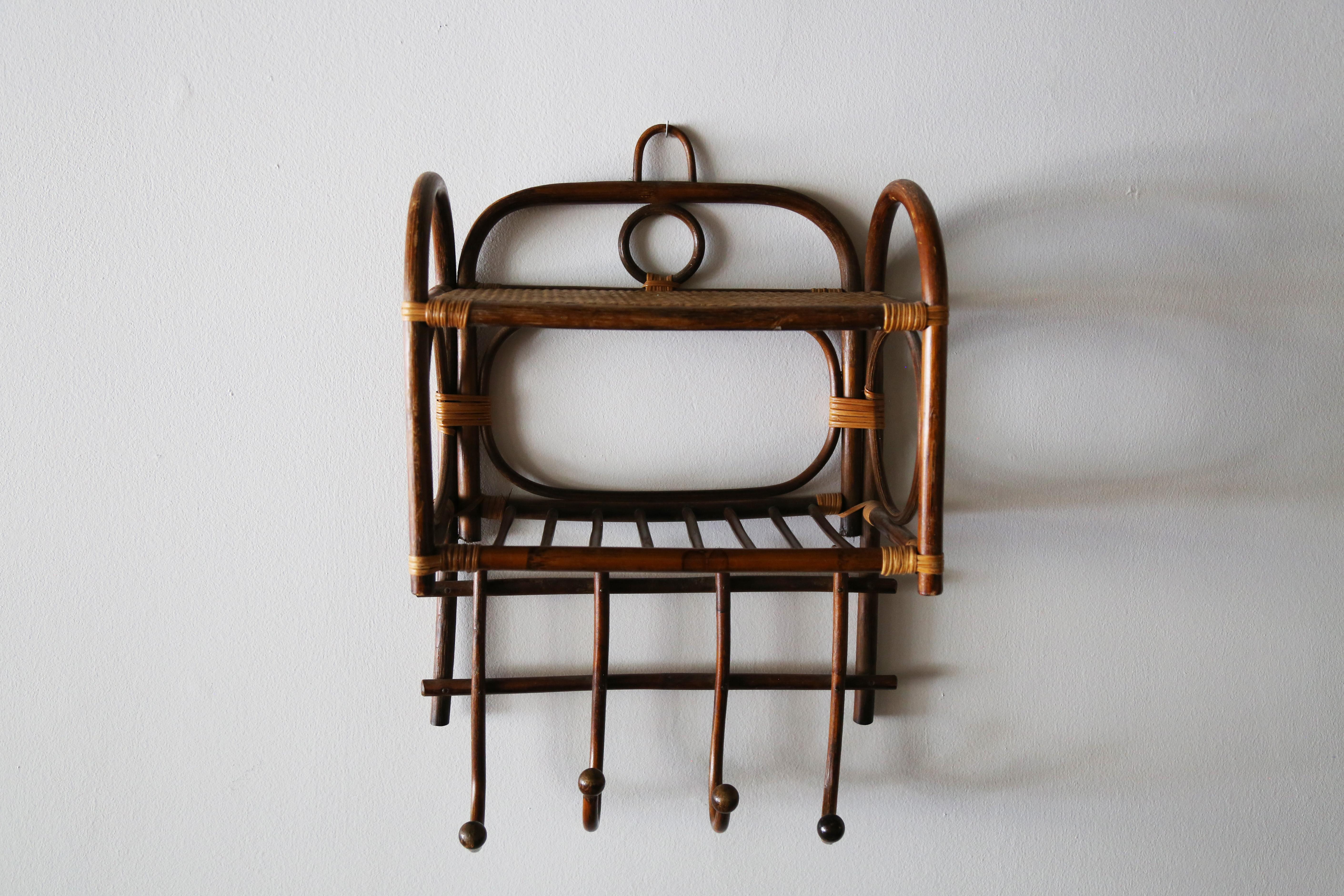 Mid-20th Century Bamboo and Rattan Coat Towel Rack Franco Albini Style Boho Modern