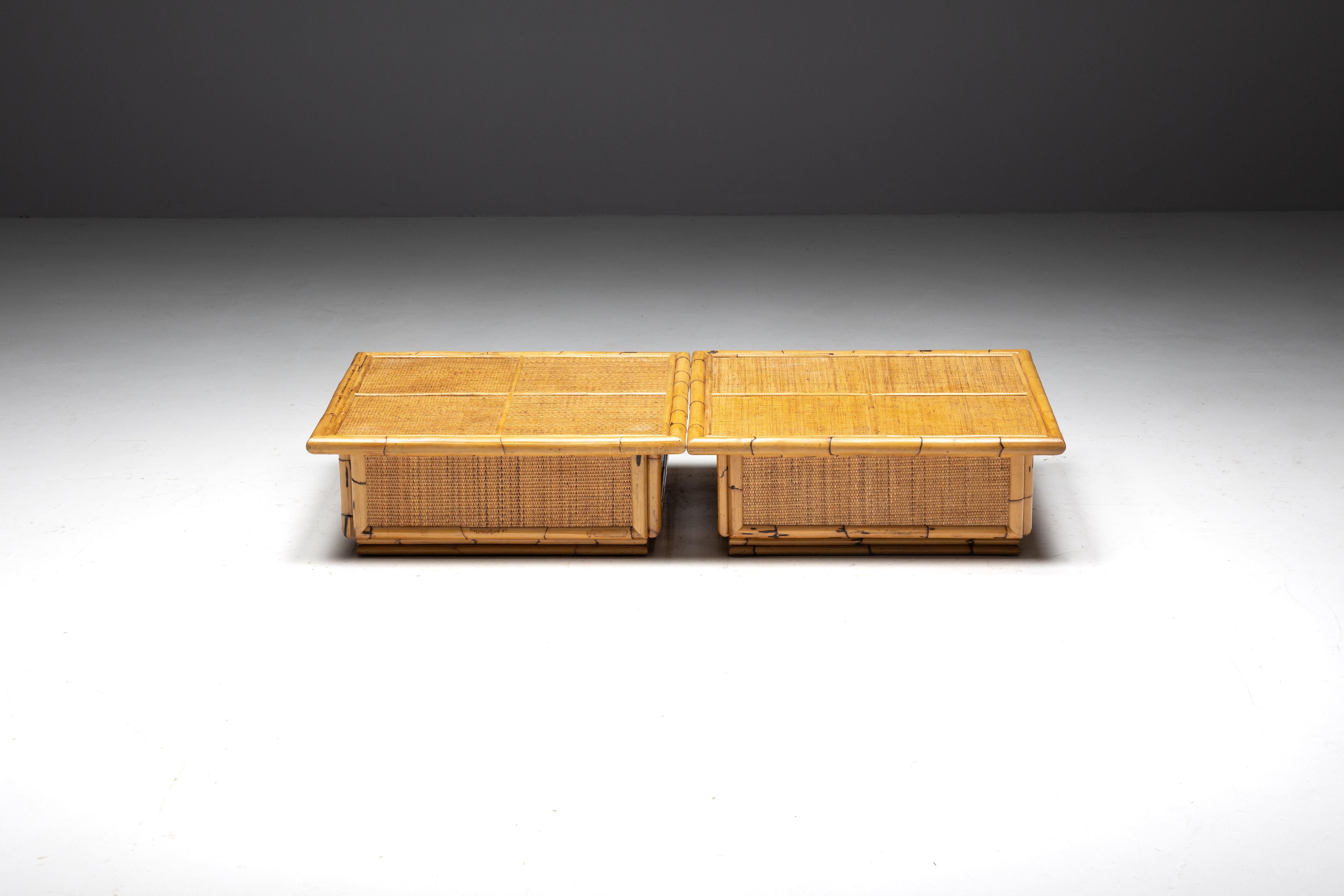 Mid-20th Century Bamboo and Rattan Coffee Table by Dal Vera, Italy, 1960s For Sale