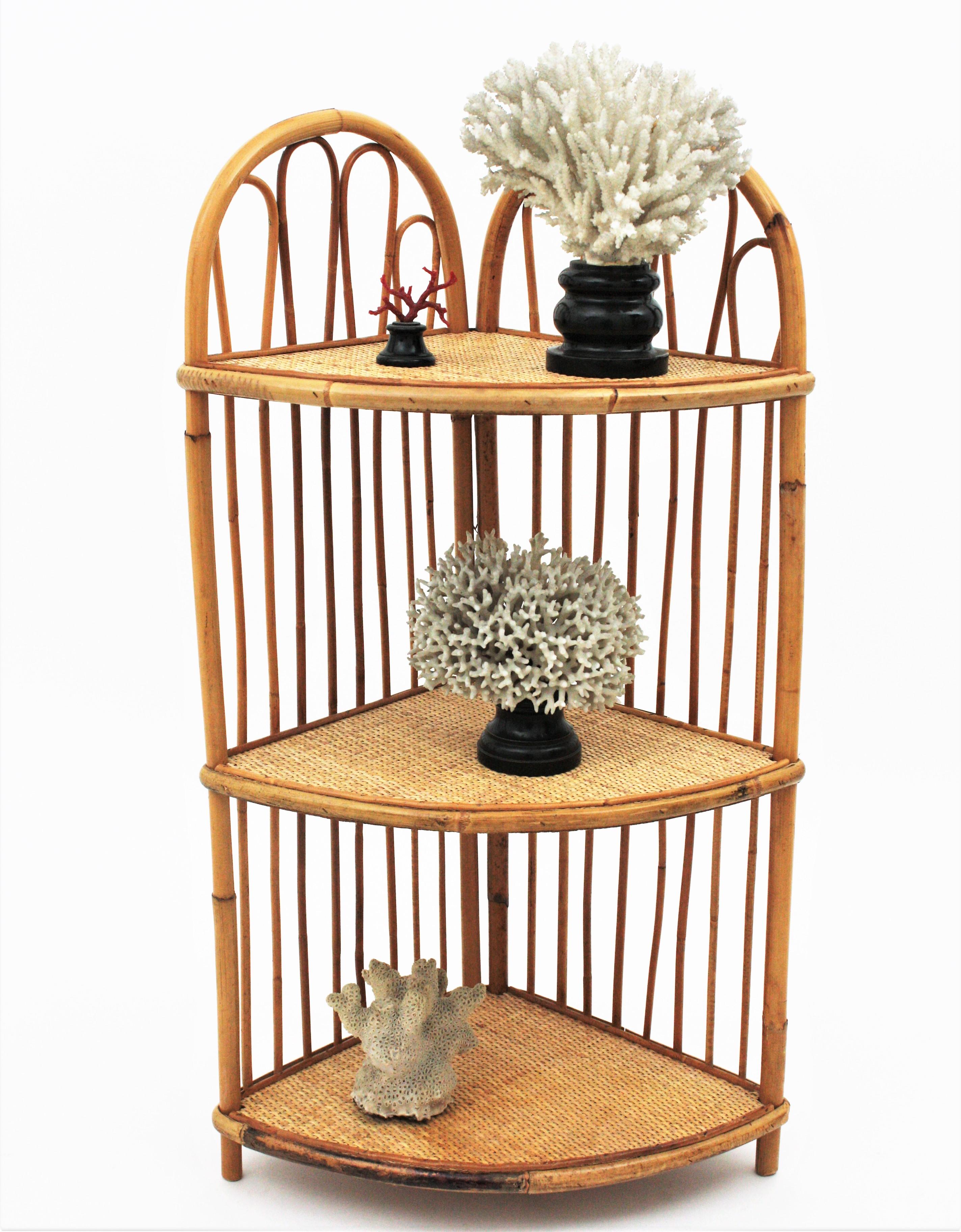 Bamboo and Rattan Corner Shelf 6