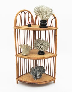 Bamboo and Rattan Corner Shelf