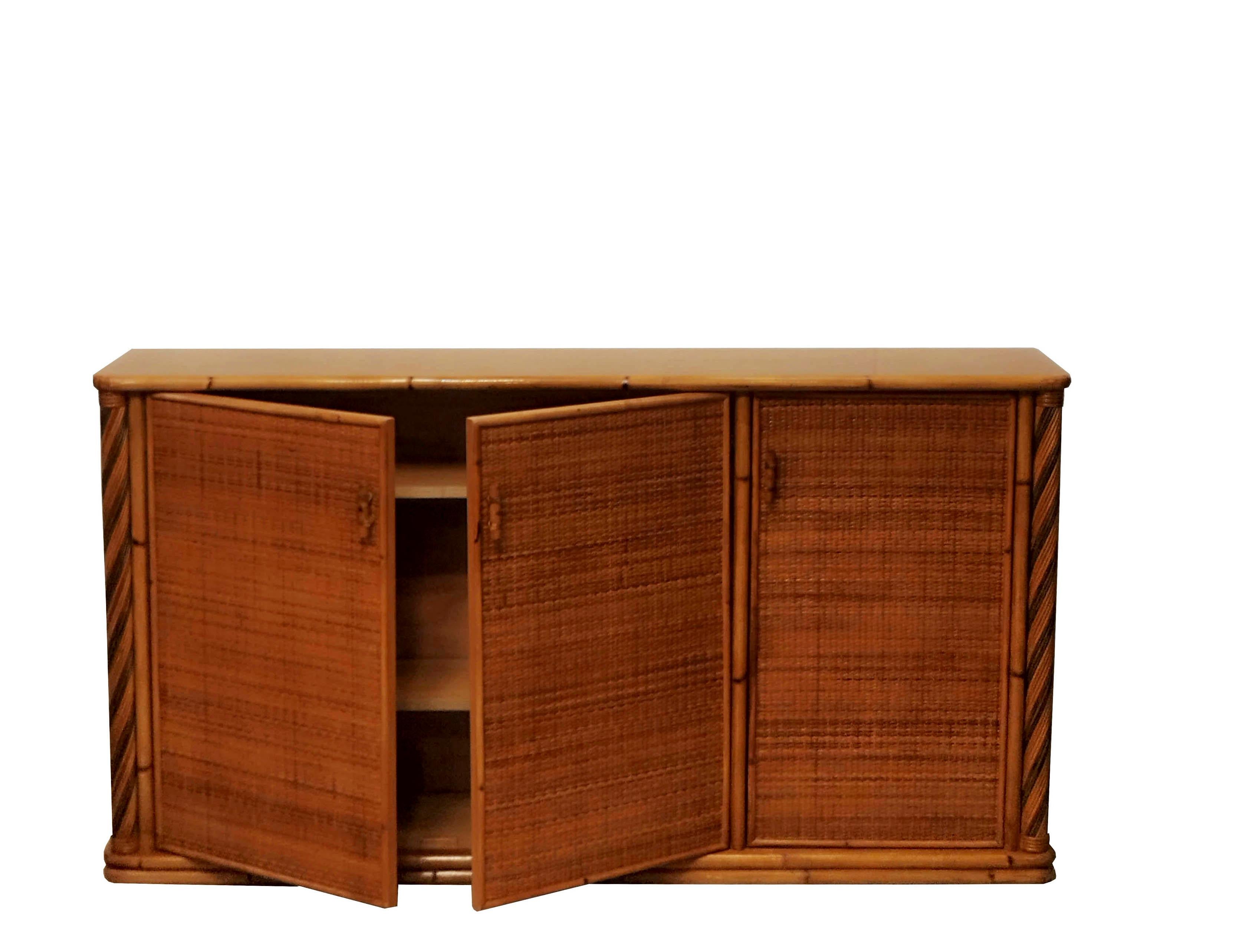 Anrichte aus Bambus und Rattan, Italien 1960er Jahre (Moderne der Mitte des Jahrhunderts) im Angebot