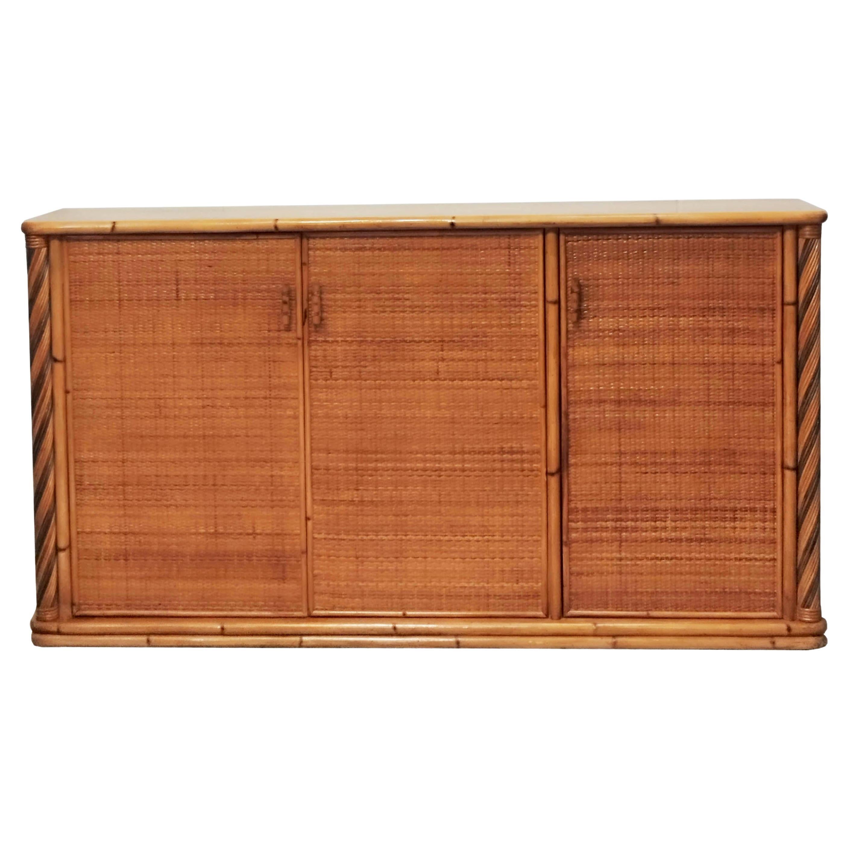 Bamboo and Rattan Credenza, Italy 1960s