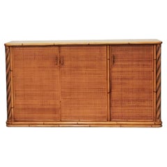 Vintage Bamboo and Rattan Credenza, Italy 1960s