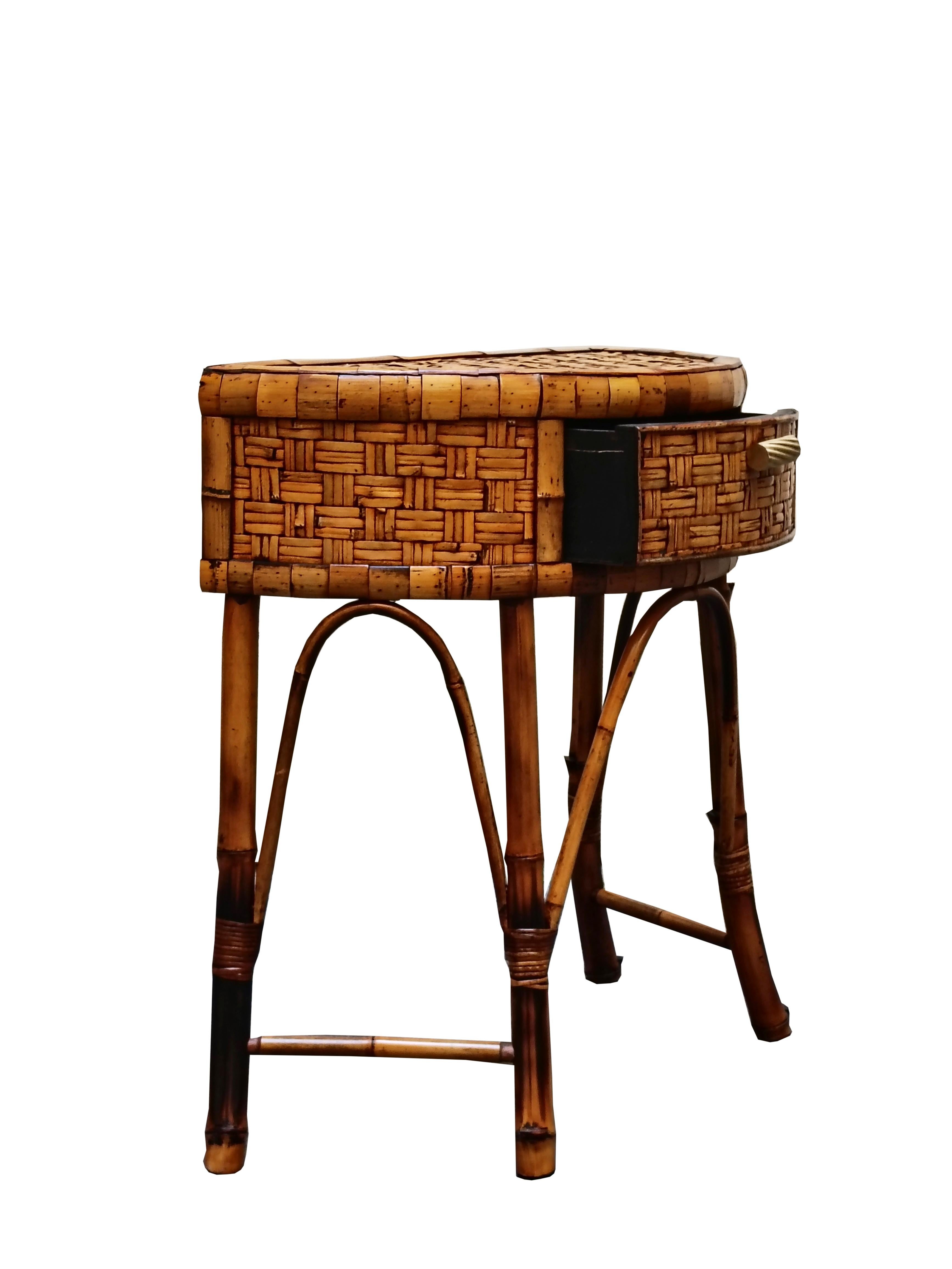 Mid-Century Modern Bamboo and Rattan Demilune Console, Italy 1970s