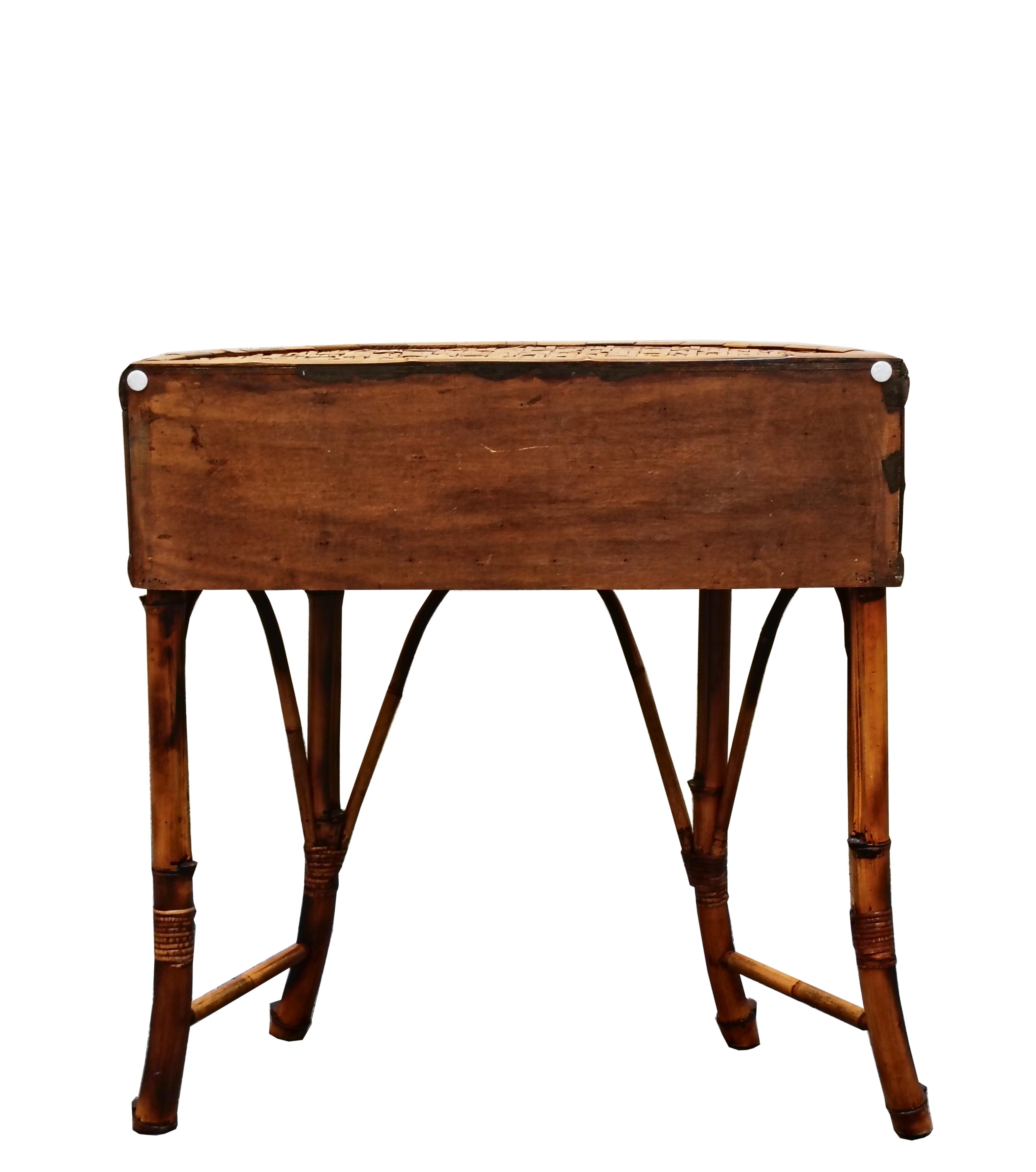 Italian Bamboo and Rattan Demilune Console, Italy 1970s