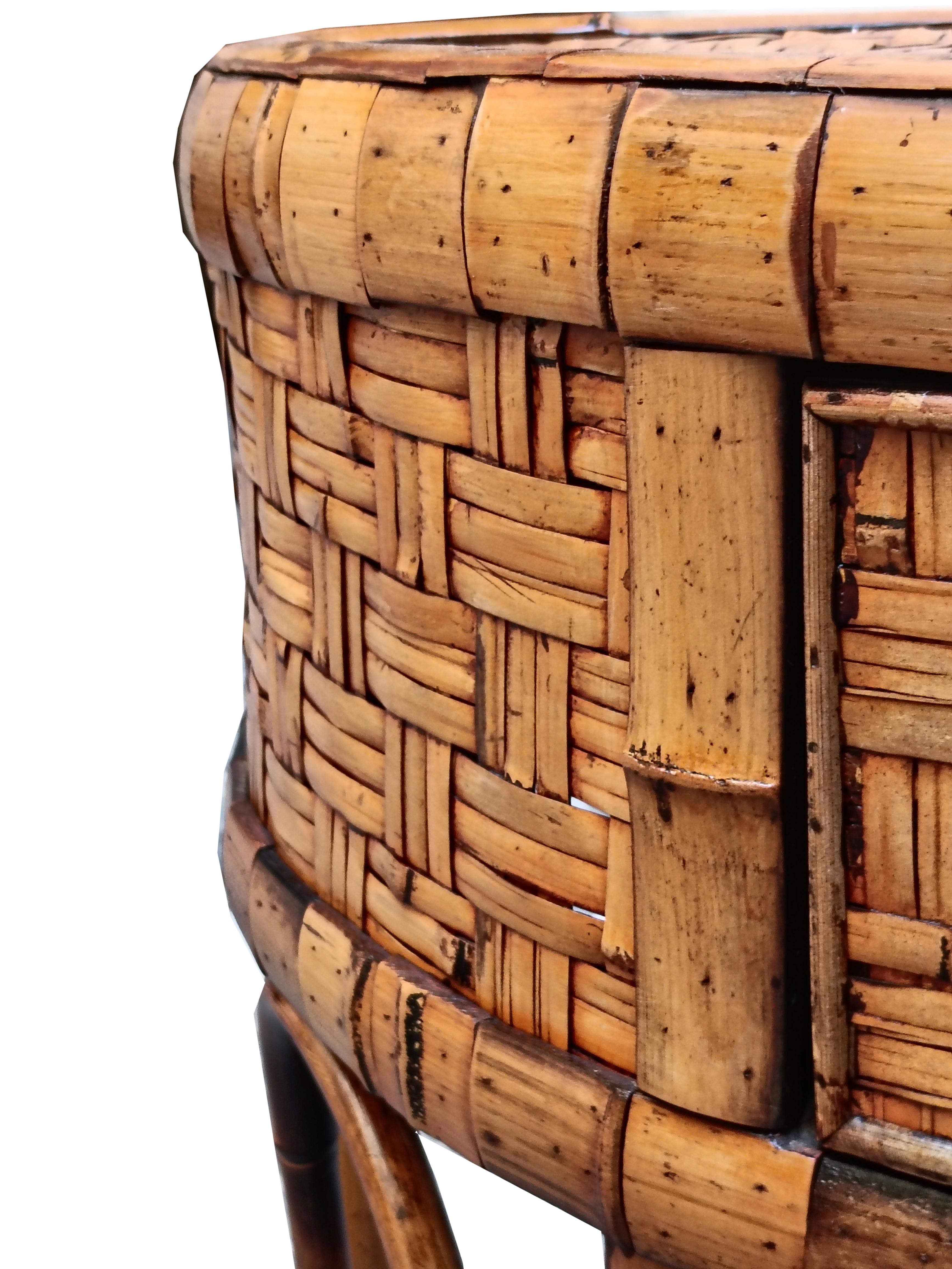 Brass Bamboo and Rattan Demilune Console, Italy 1970s