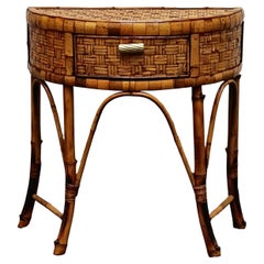 Bamboo and Rattan Demilune Console, Italy 1970s
