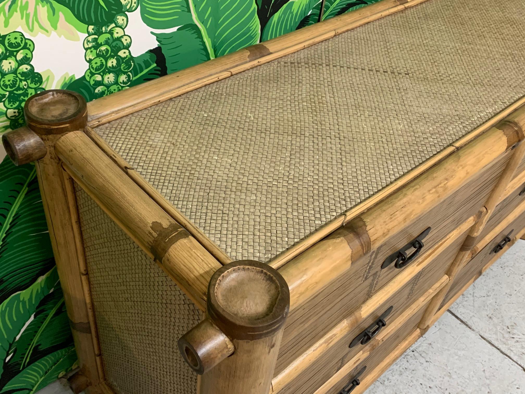 Hollywood Regency Bamboo and Rattan Double Dresser