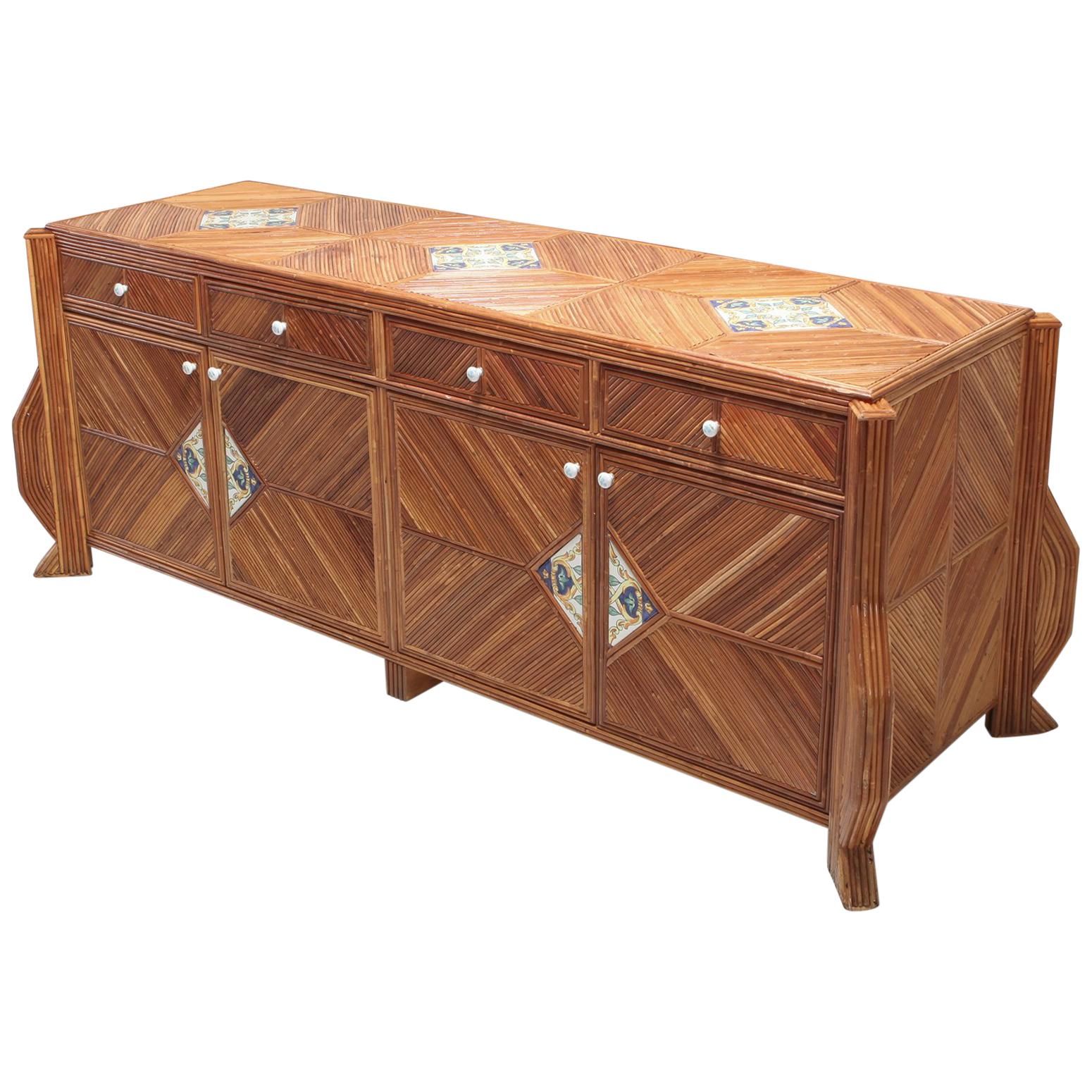 Hollywood Regency Bamboo and Rattan Double Face Credenza by Vivai del Sud