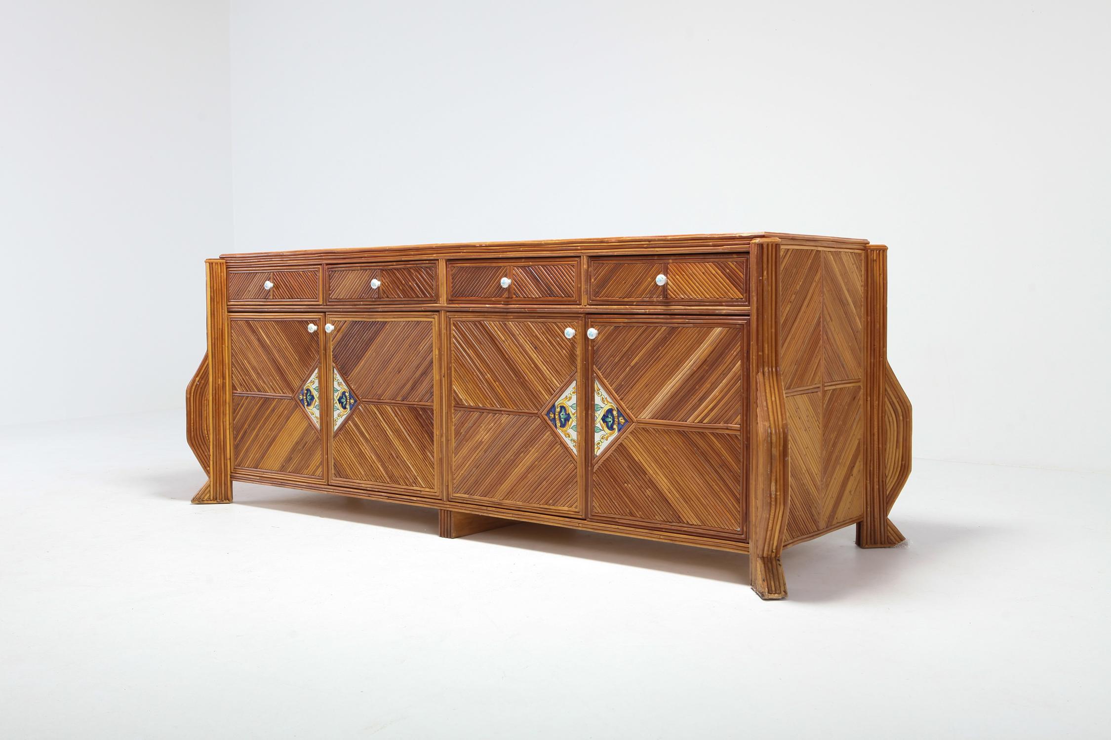 European Bamboo and Rattan Double Face Credenza by Vivai del Sud