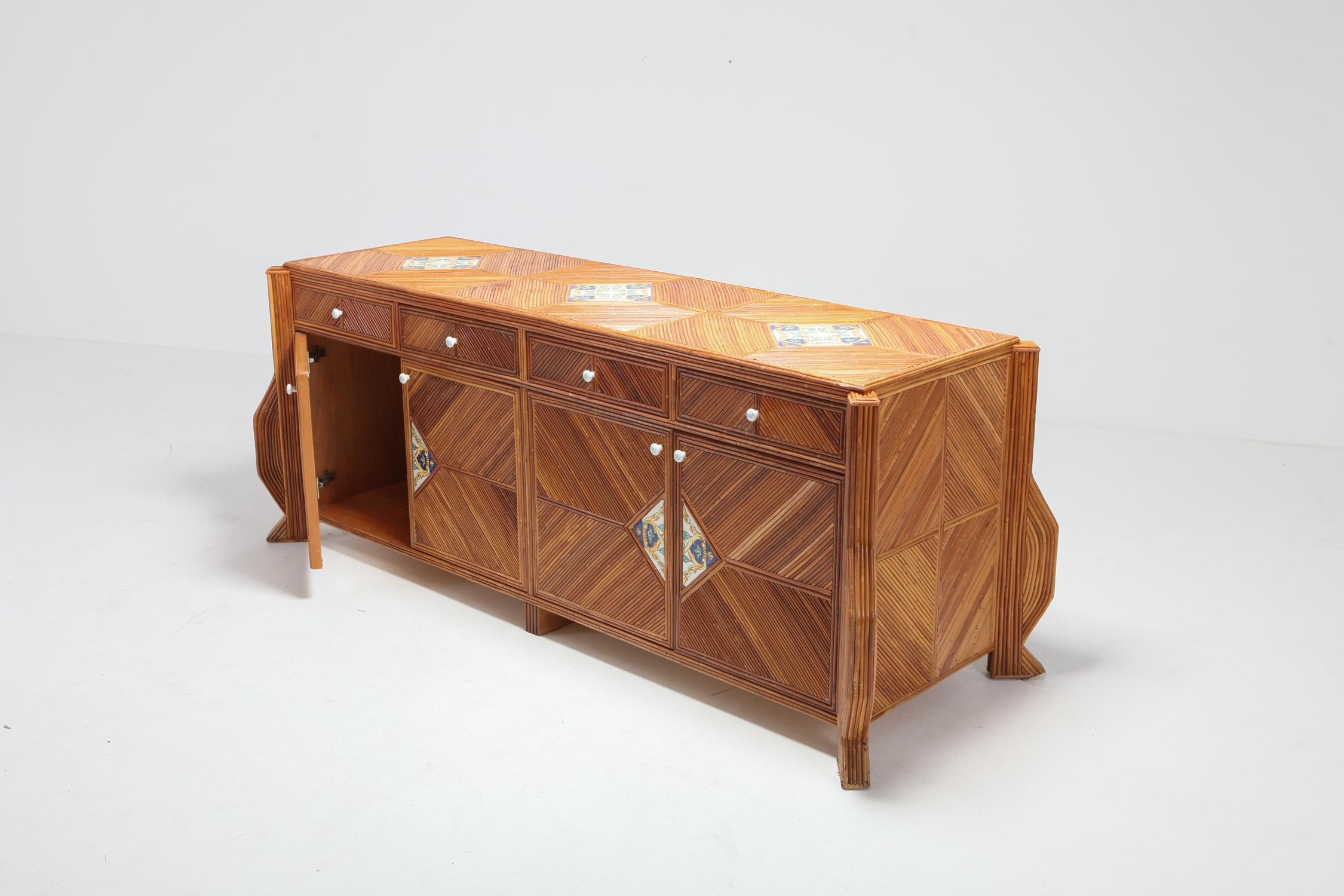 Late 20th Century Bamboo and Rattan Double Face Credenza by Vivai del Sud