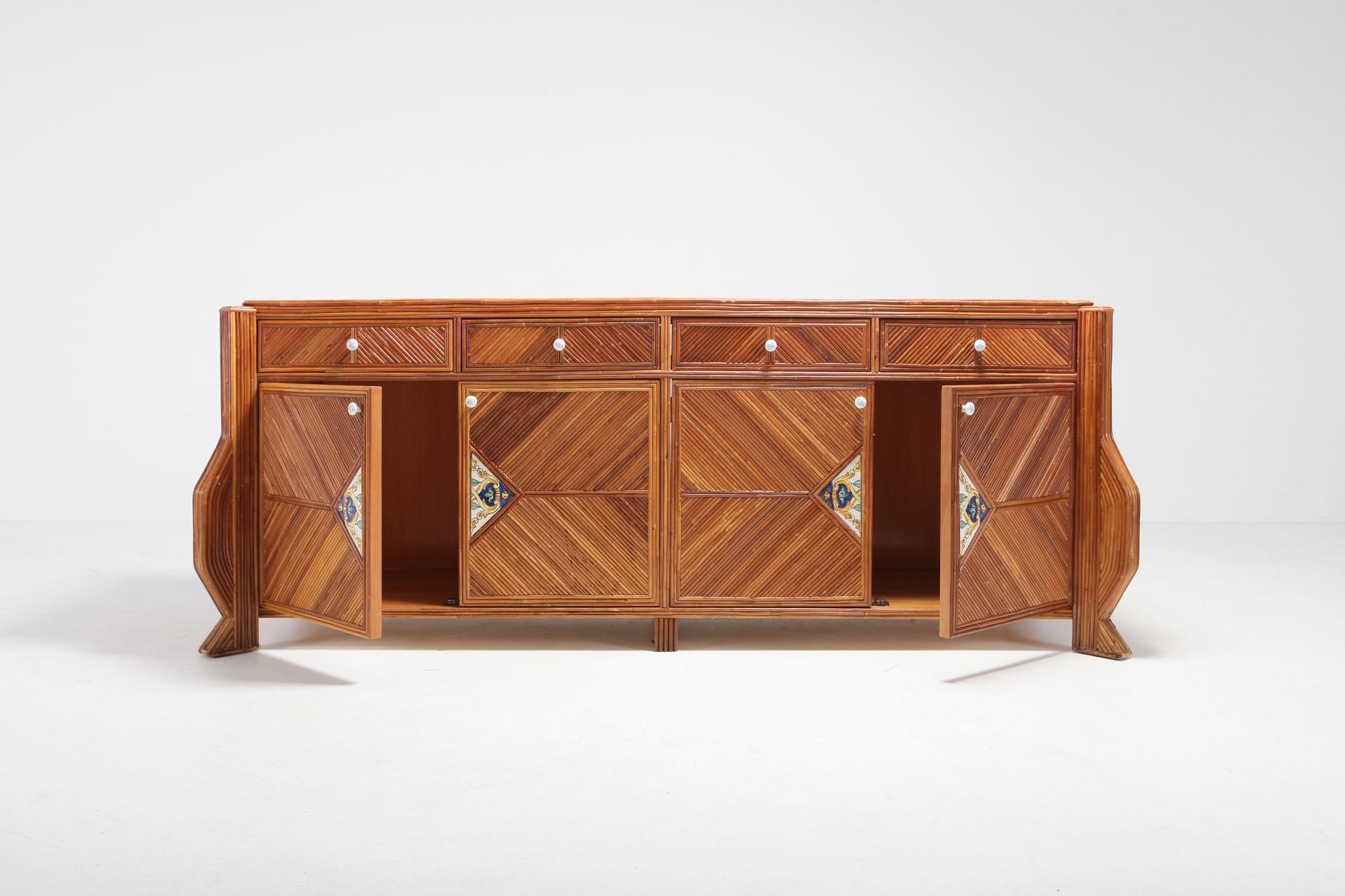 Ceramic Bamboo and Rattan Double Face Credenza by Vivai del Sud