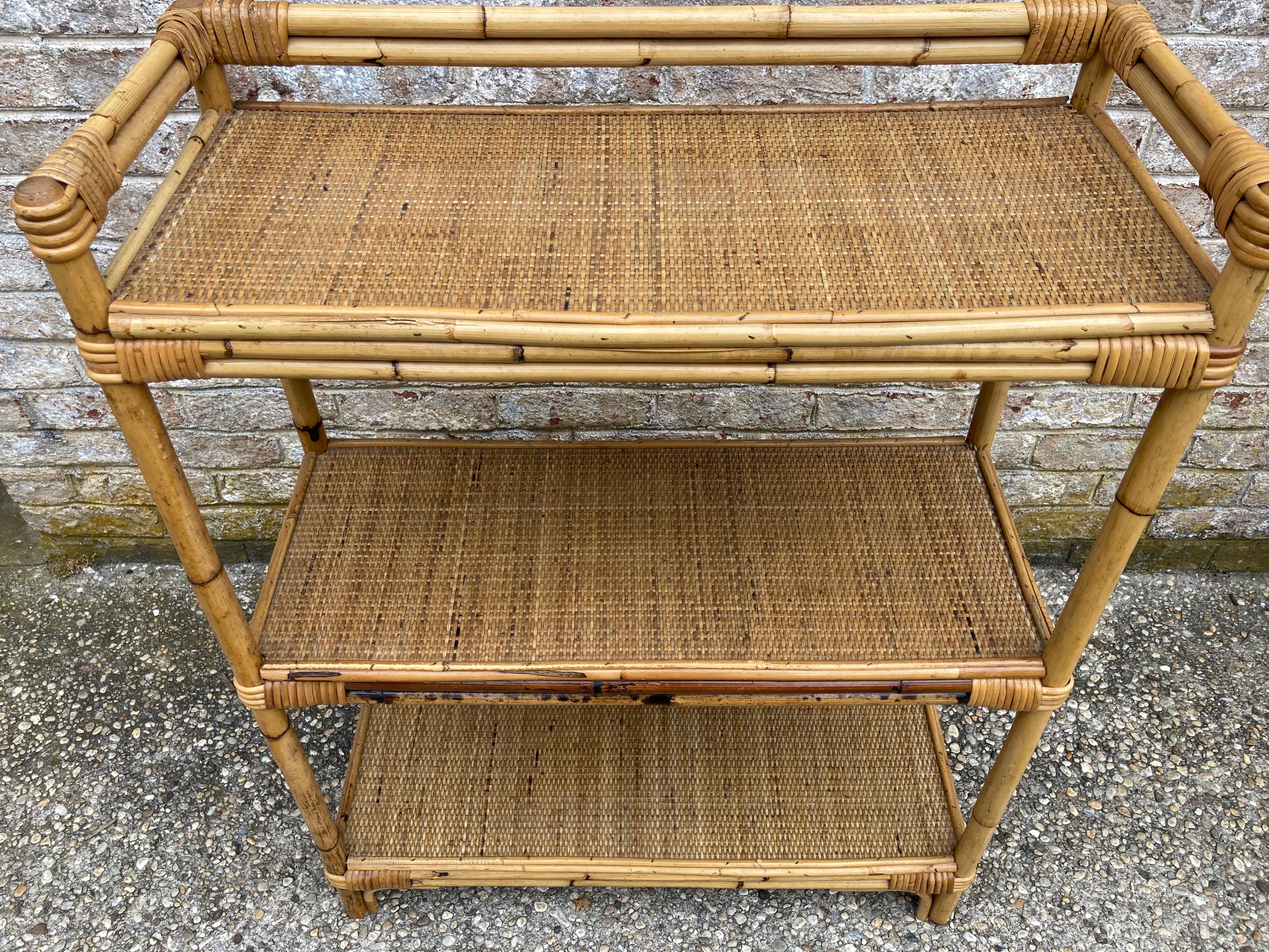 Mid-20th Century Bamboo and Rattan Étagère