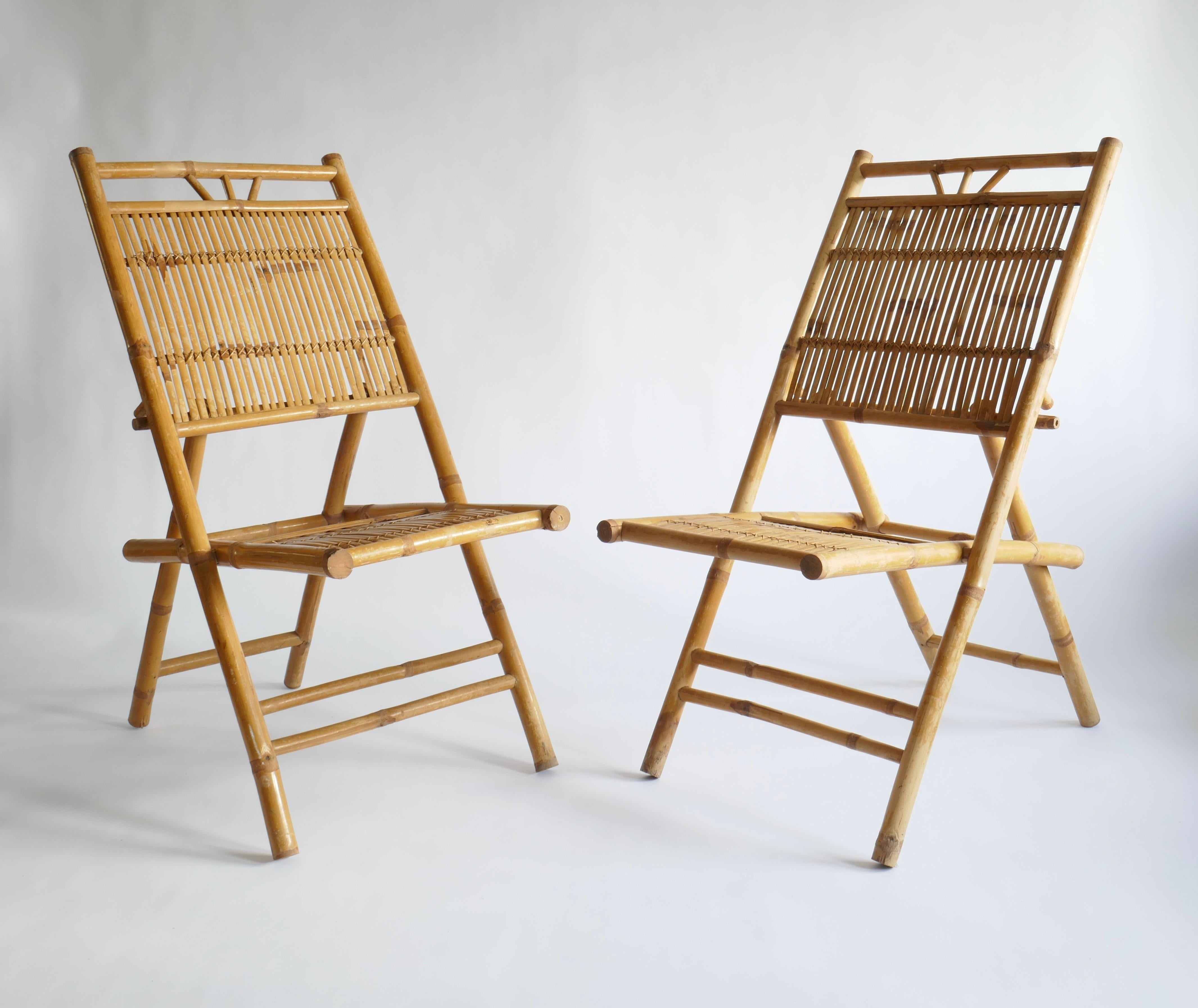 Bamboo and Rattan  Foldable Chairs, Italy, 1970s For Sale 2