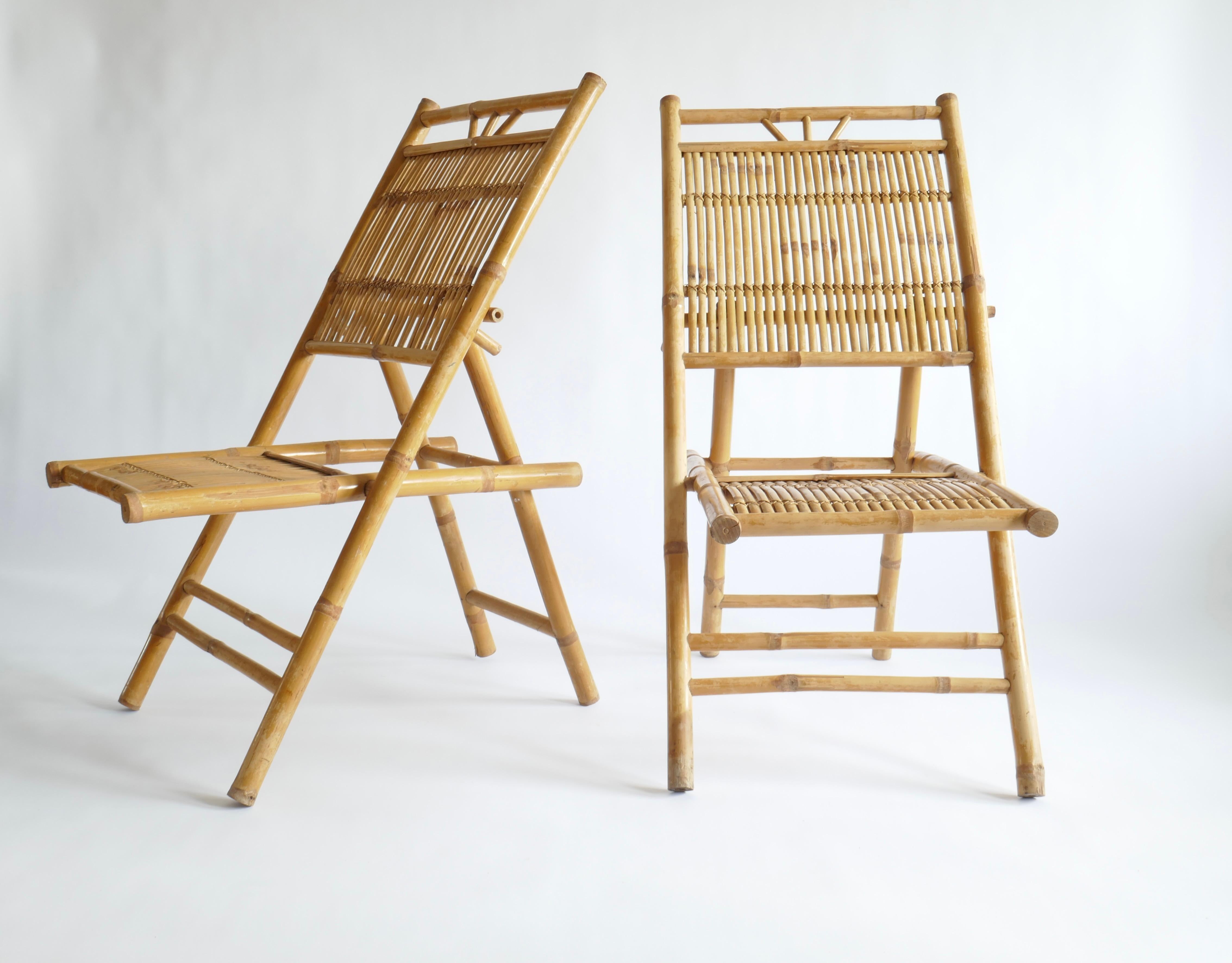 Bambus und Rattan  Klappbare Stühle, Italien, 1970er-Jahre (Moderne der Mitte des Jahrhunderts) im Angebot