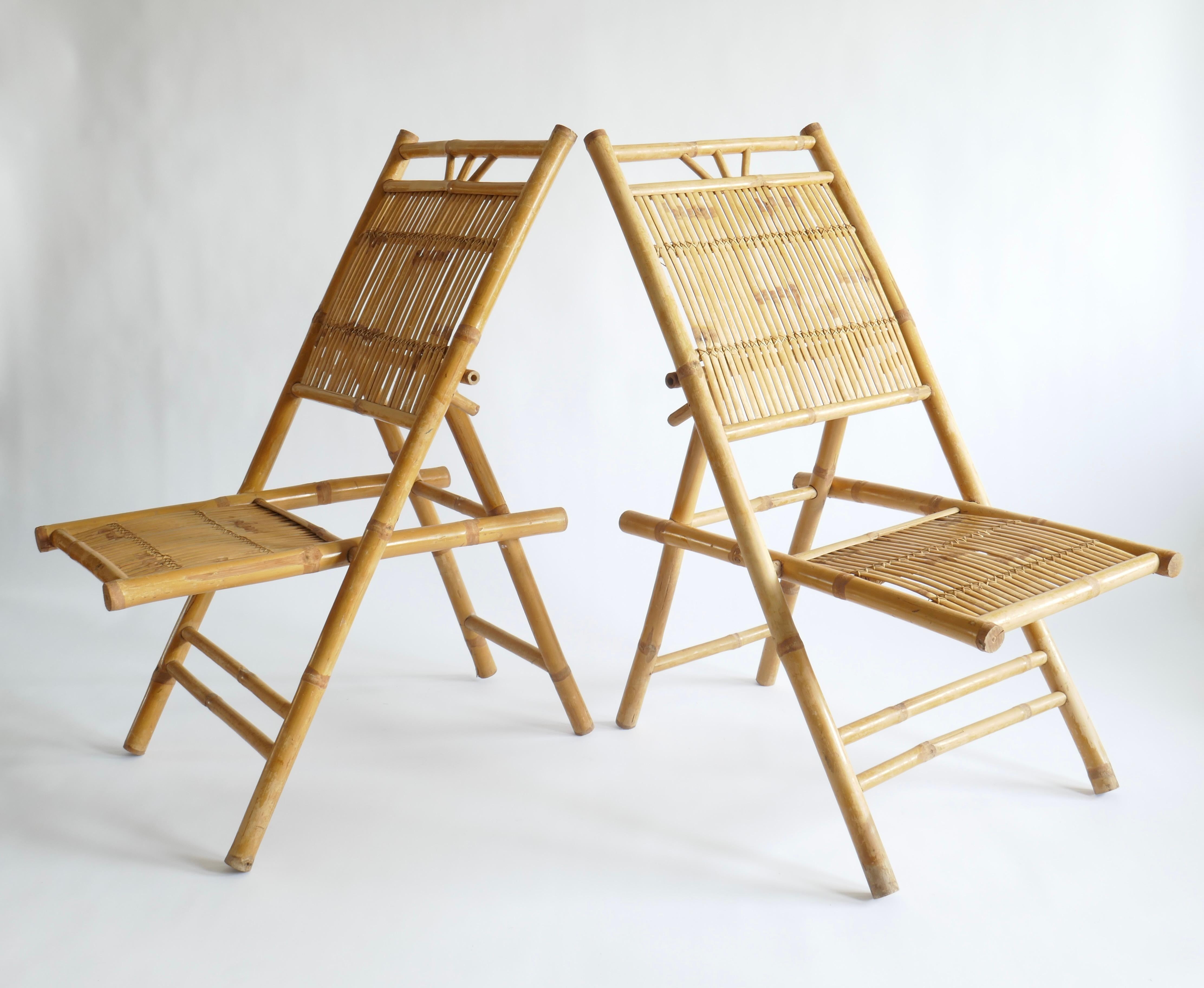 Bambus und Rattan  Klappbare Stühle, Italien, 1970er-Jahre (Italienisch) im Angebot