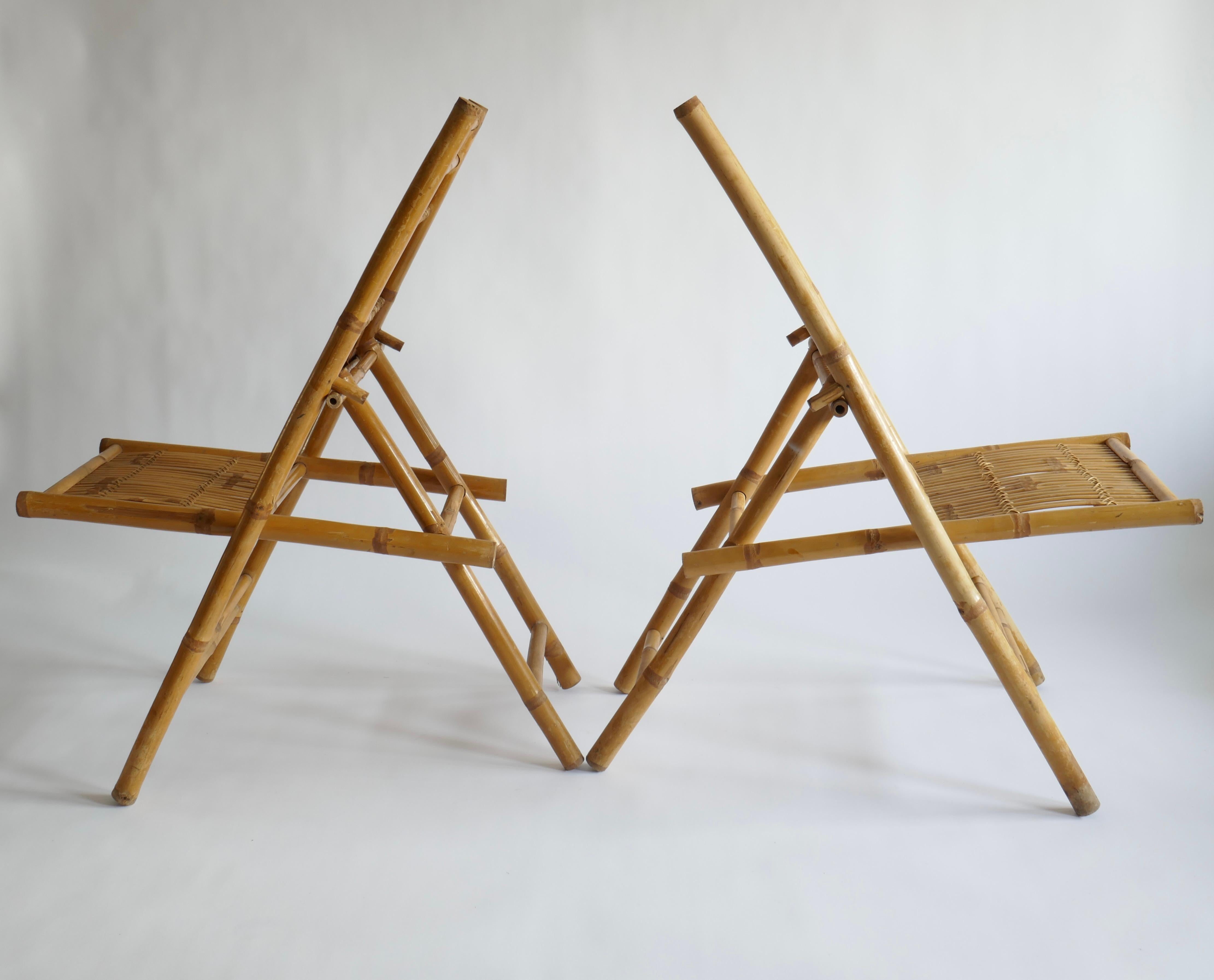 Mid-Century Modern Bamboo and Rattan  Foldable Chairs, Italy, 1970s For Sale