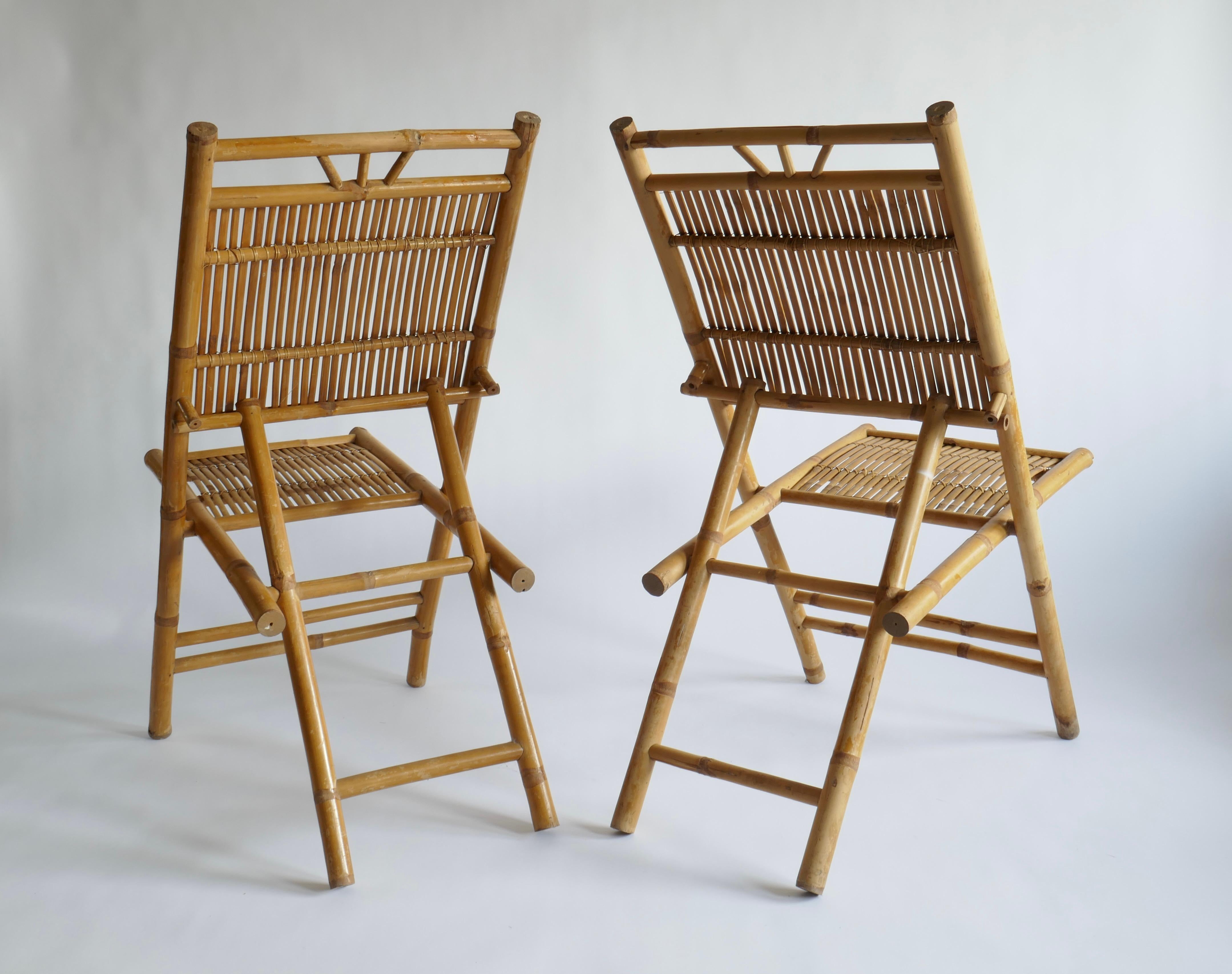 Italian Bamboo and Rattan  Foldable Chairs, Italy, 1970s For Sale
