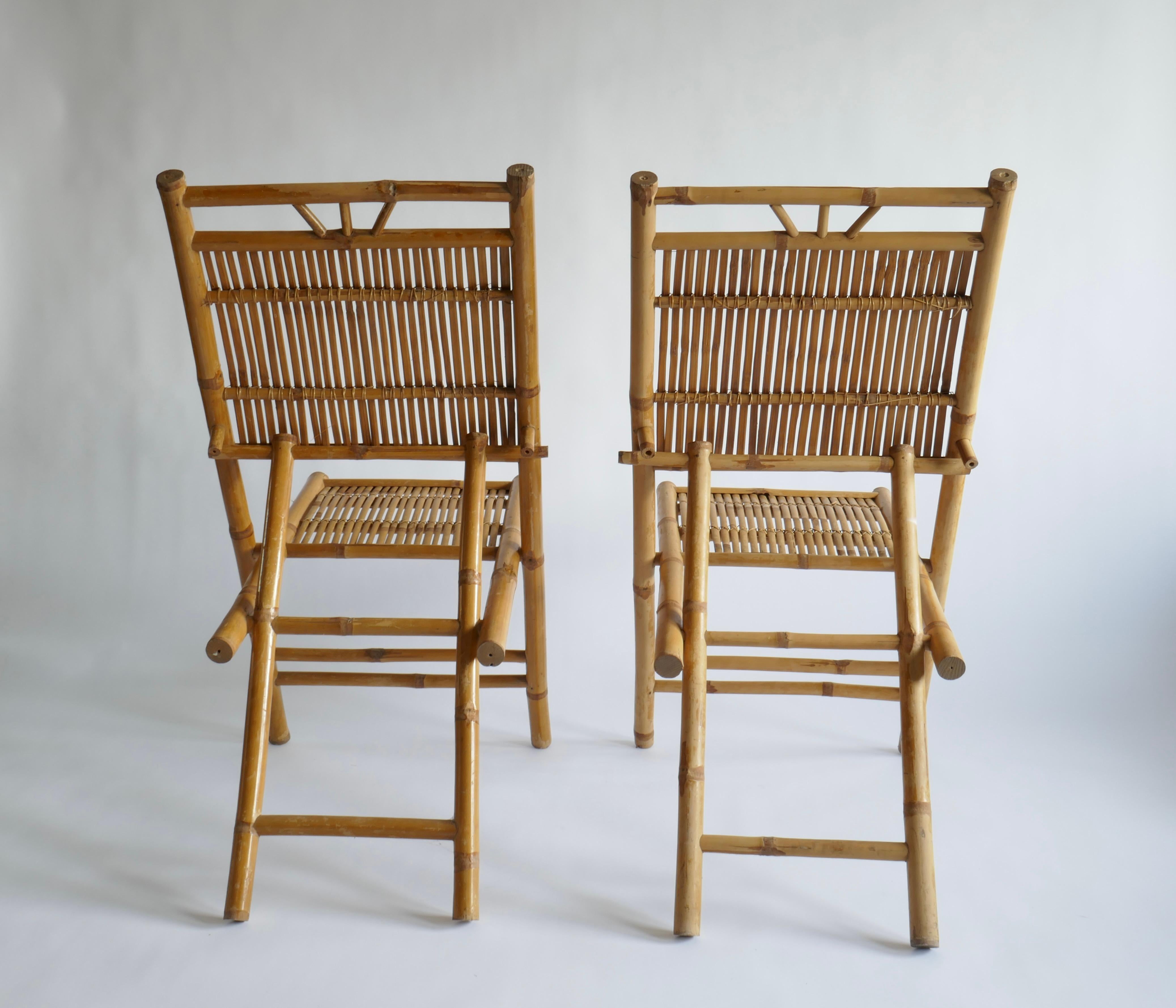 Bamboo and Rattan  Foldable Chairs, Italy, 1970s In Good Condition For Sale In London, GB