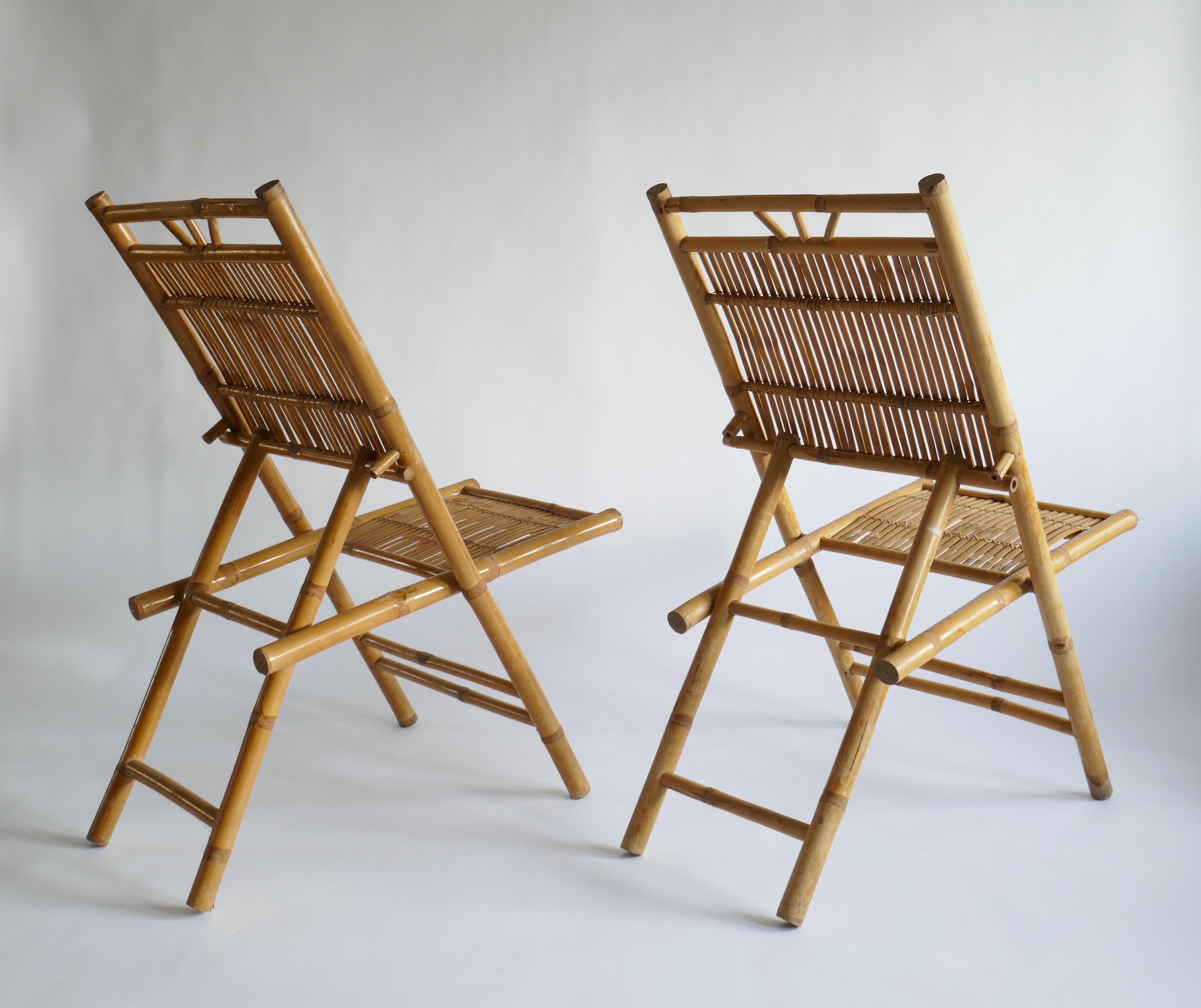 Late 20th Century Bamboo and Rattan  Foldable Chairs, Italy, 1970s For Sale