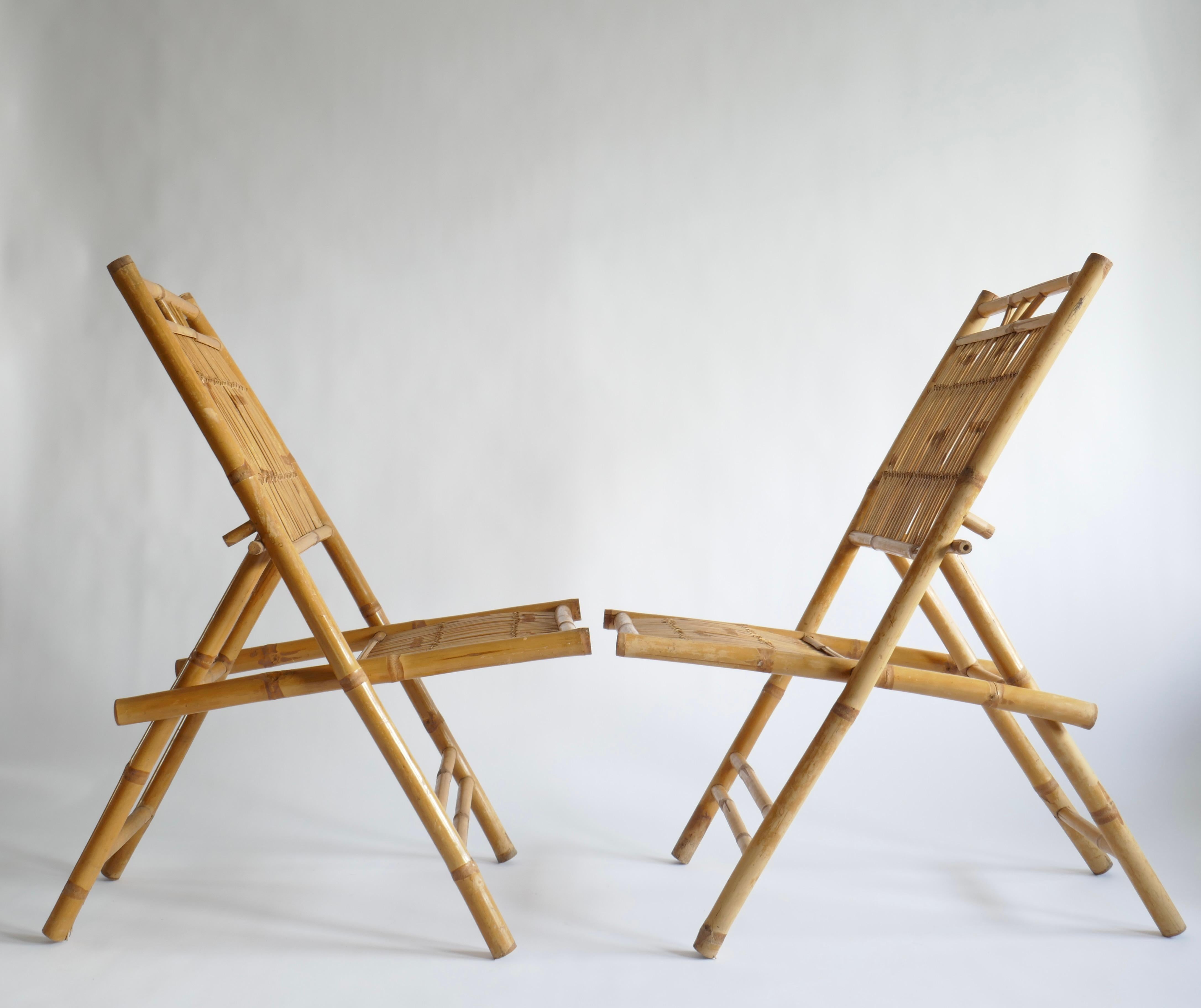 Bamboo and Rattan  Foldable Chairs, Italy, 1970s For Sale 1