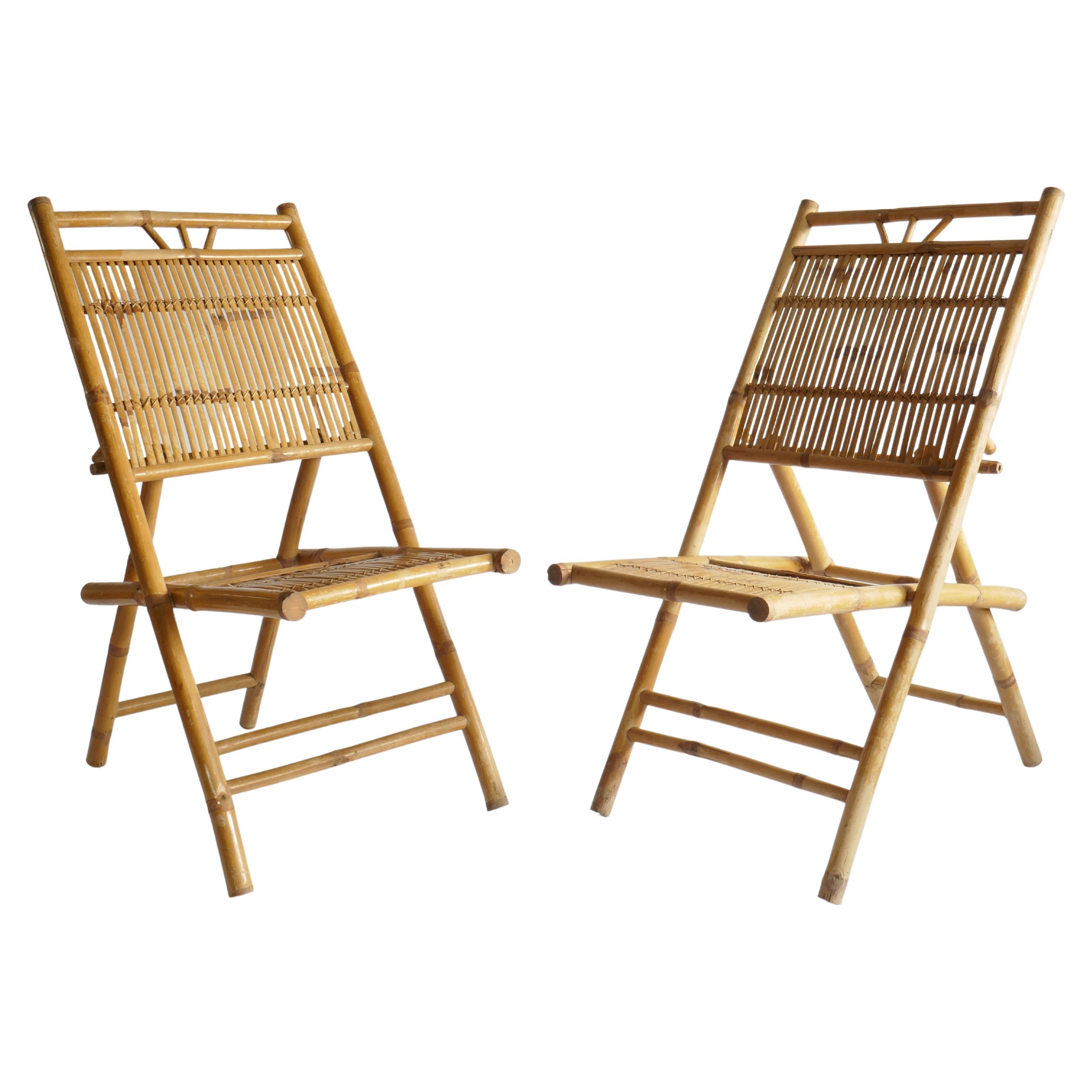 Bamboo and Rattan  Foldable Chairs, Italy, 1970s