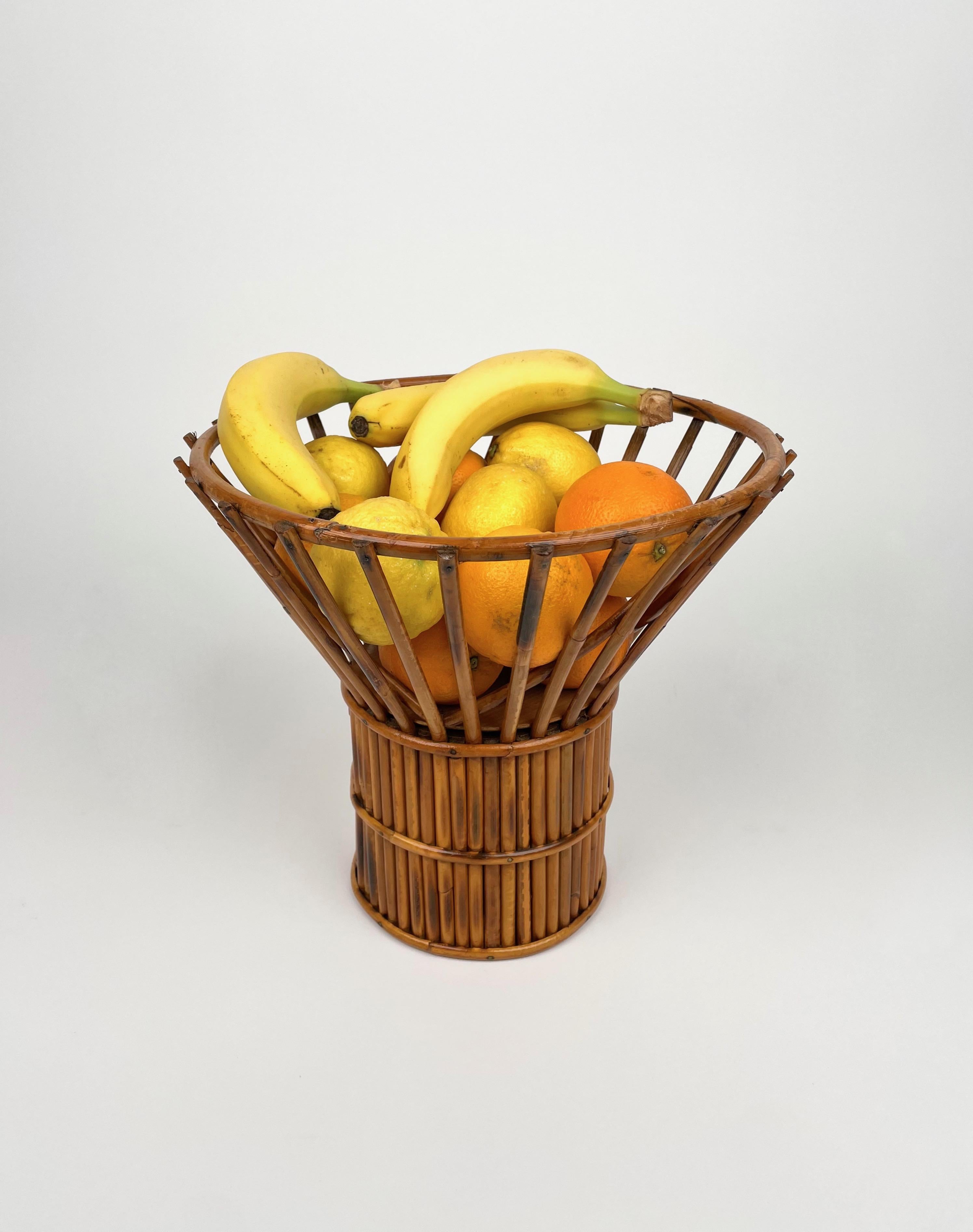 Italian Bamboo and Rattan Fruit Bowl Centerpiece, Italy, 1960s For Sale