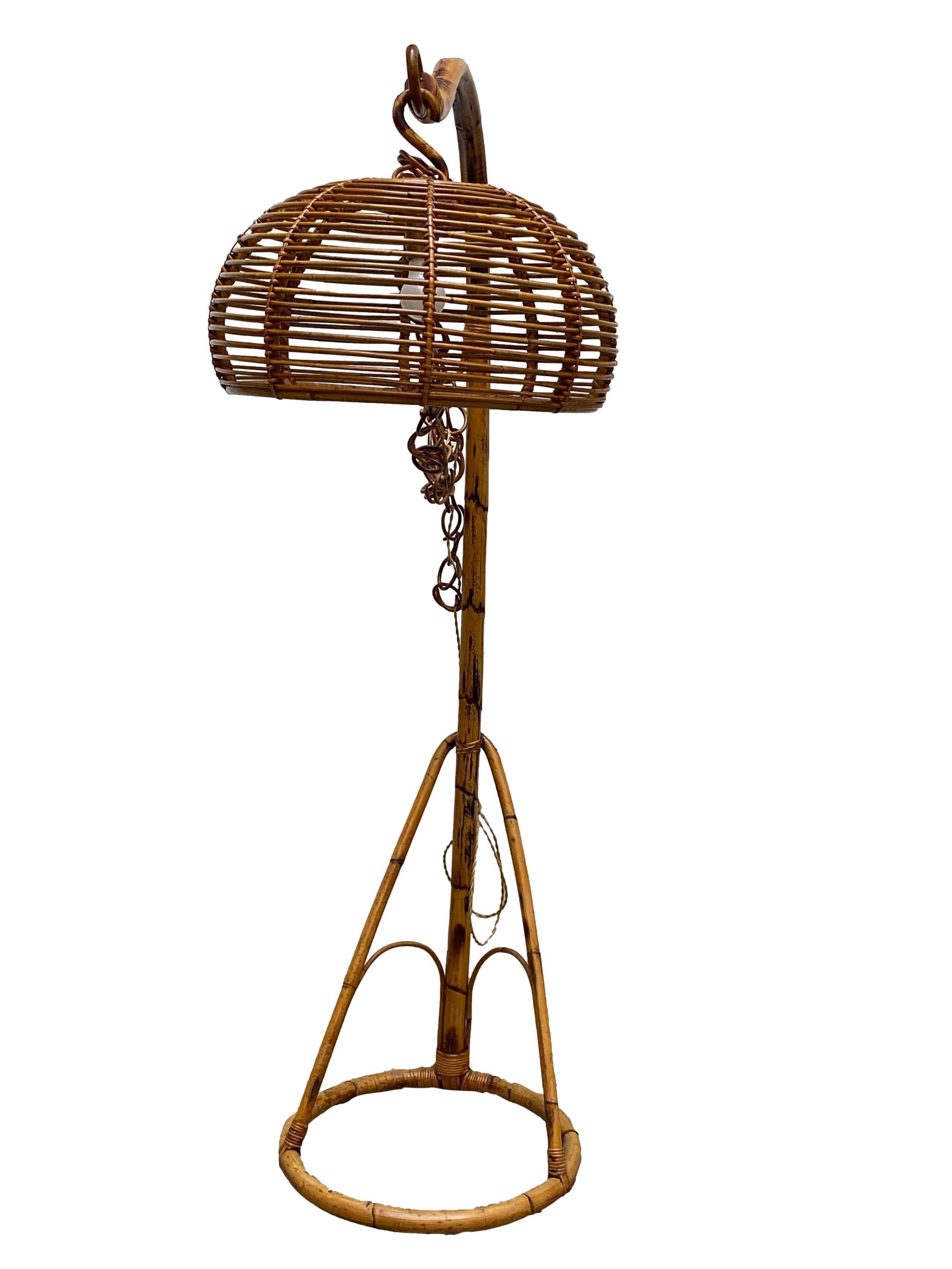 Mid-Century Modern Bamboo and Rattan Italian Floor Lamp, 1960s For Sale