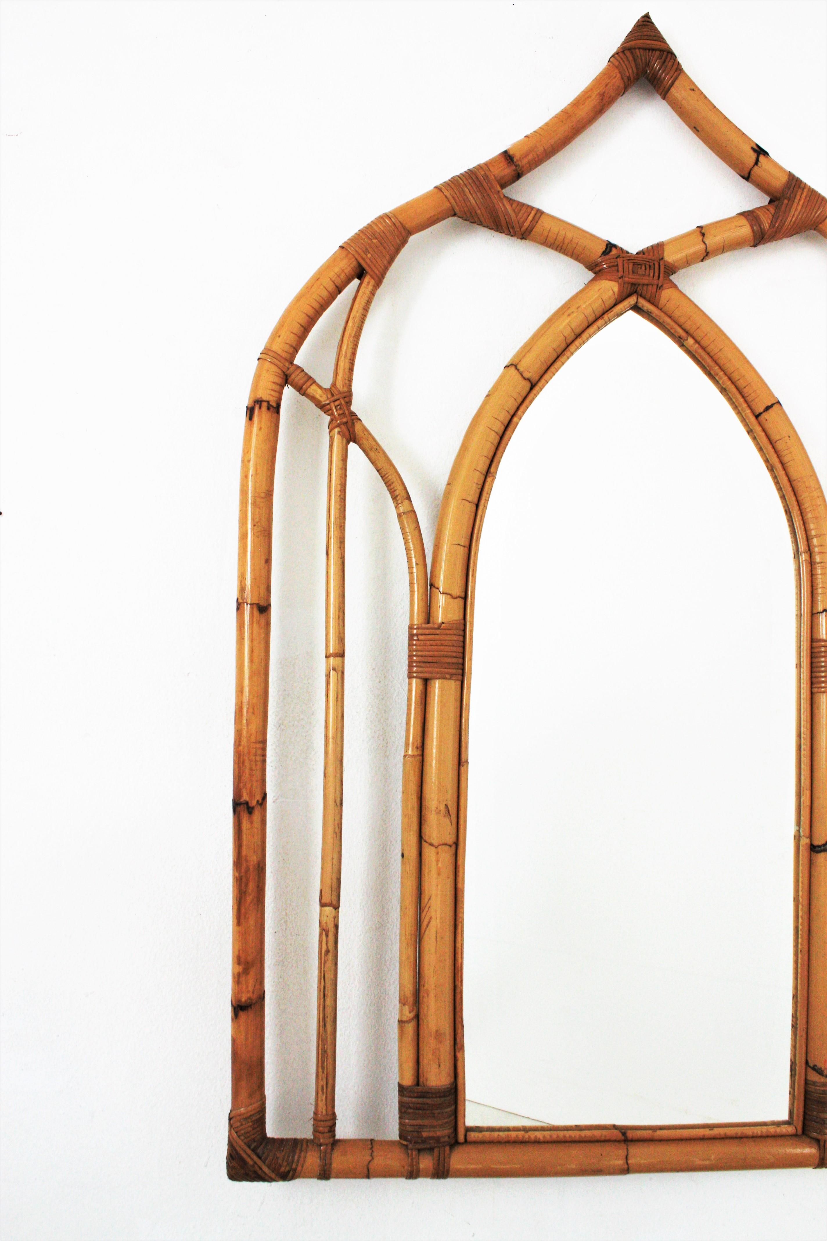Bamboo Rattan Italian Modernist Arabic Inspired Wall Mirror For Sale 2