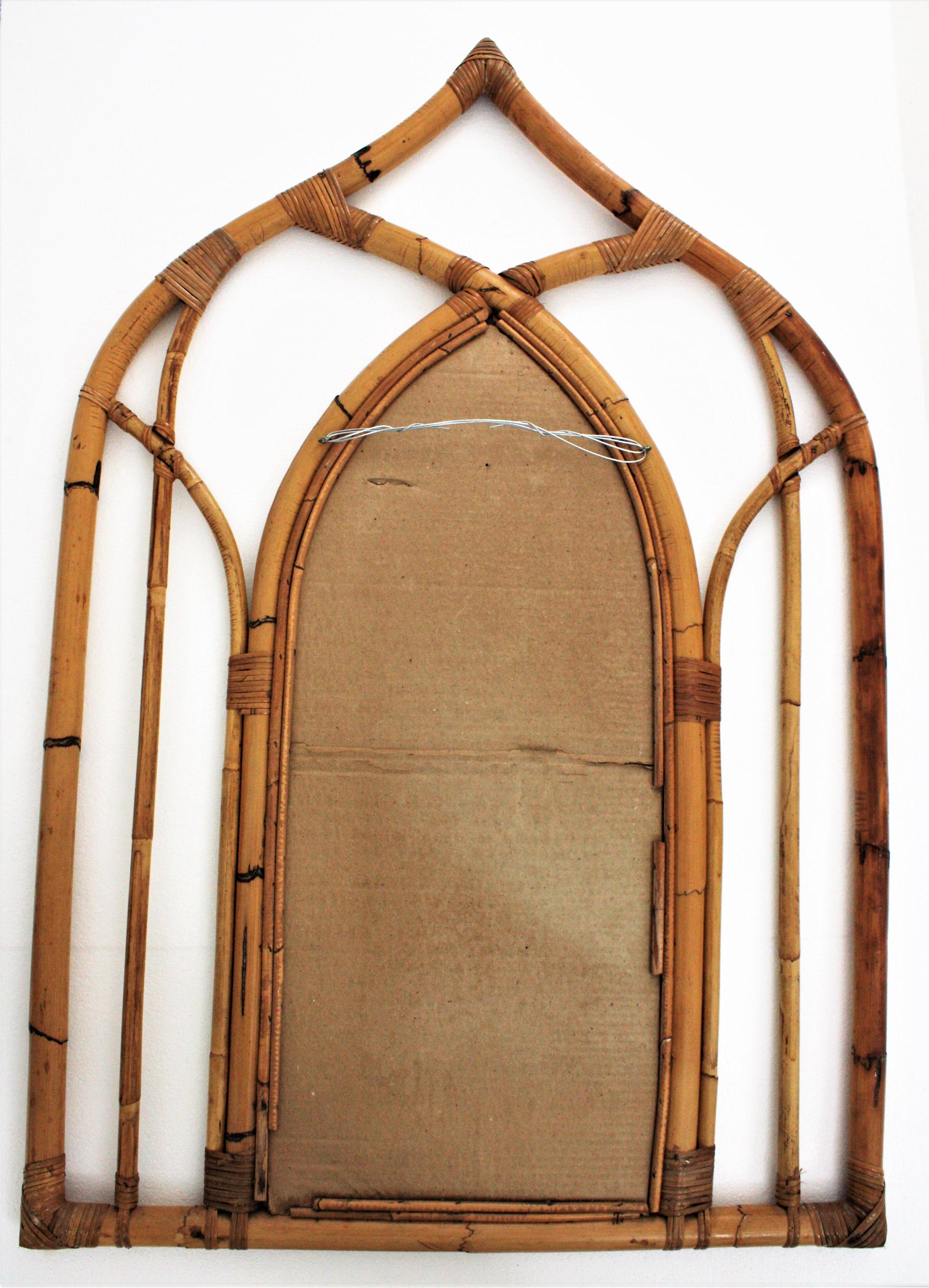 Bamboo Rattan Italian Modernist Arabic Inspired Wall Mirror For Sale 3