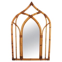 Bamboo Rattan Italian Modernist Arabic Inspired Wall Mirror