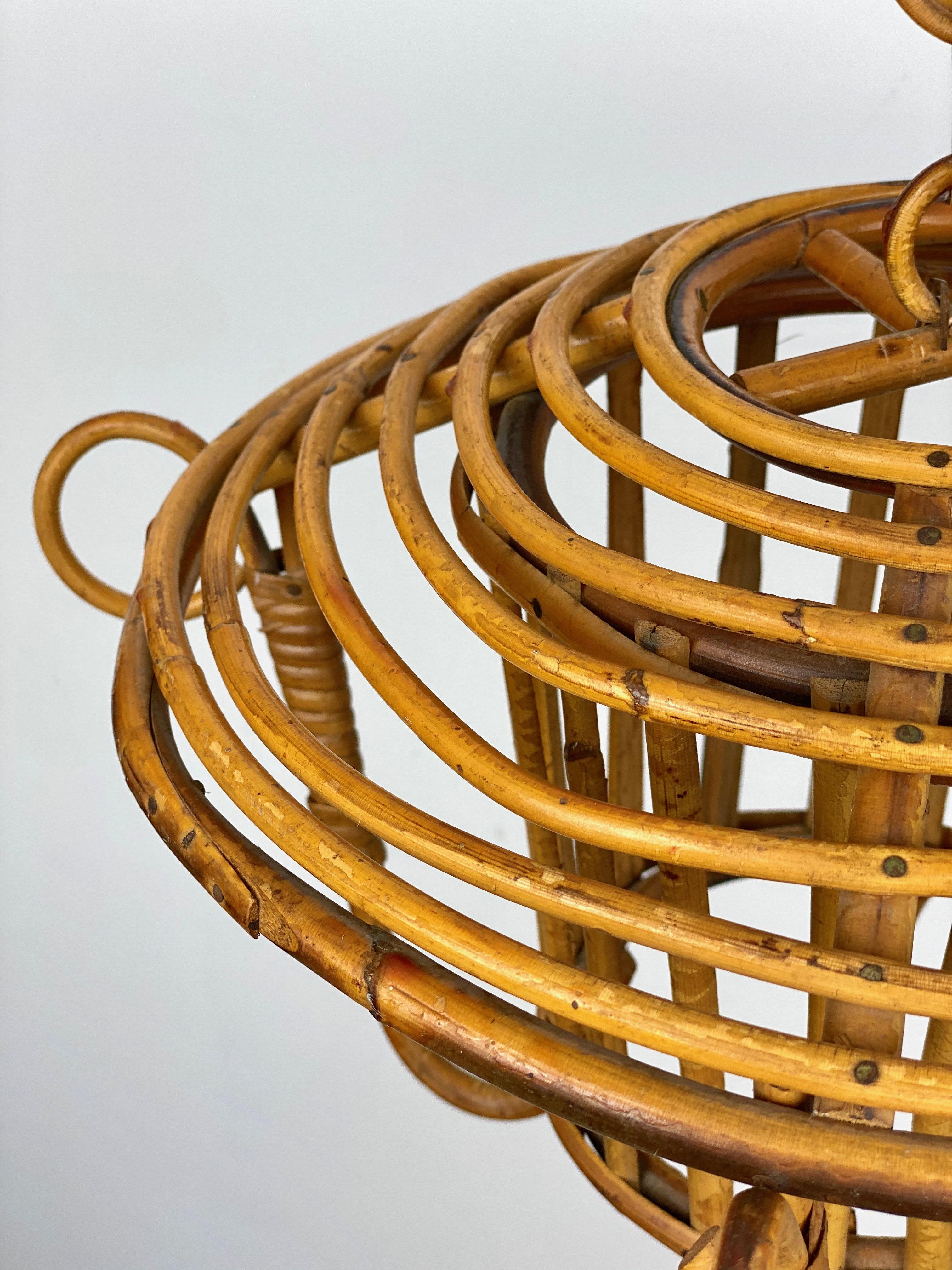 Bamboo and Rattan Lantern Chandelier Pendant, Italy, 1960s 1