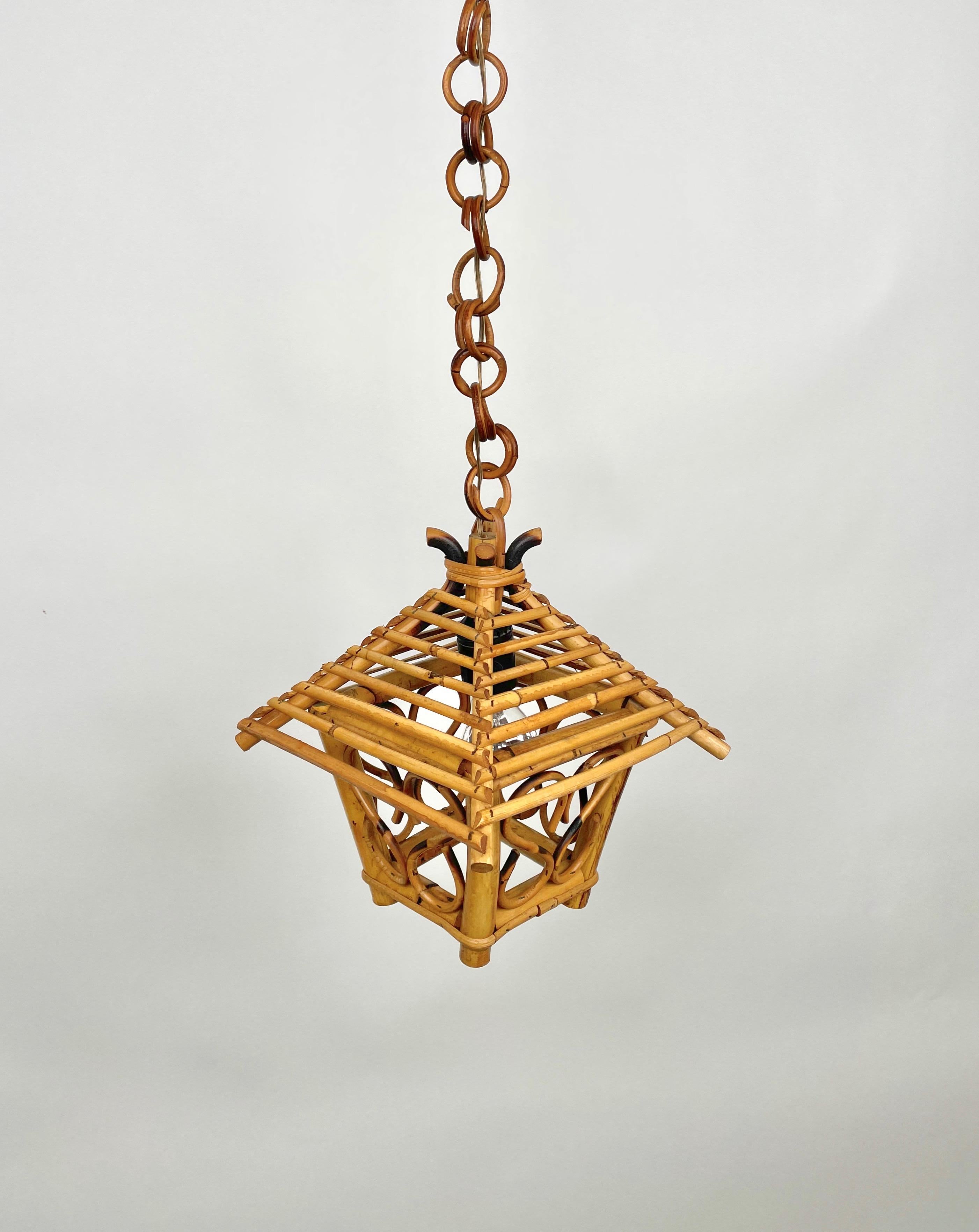 Bamboo and Rattan Lantern Pendant, Italy, 1960s 1