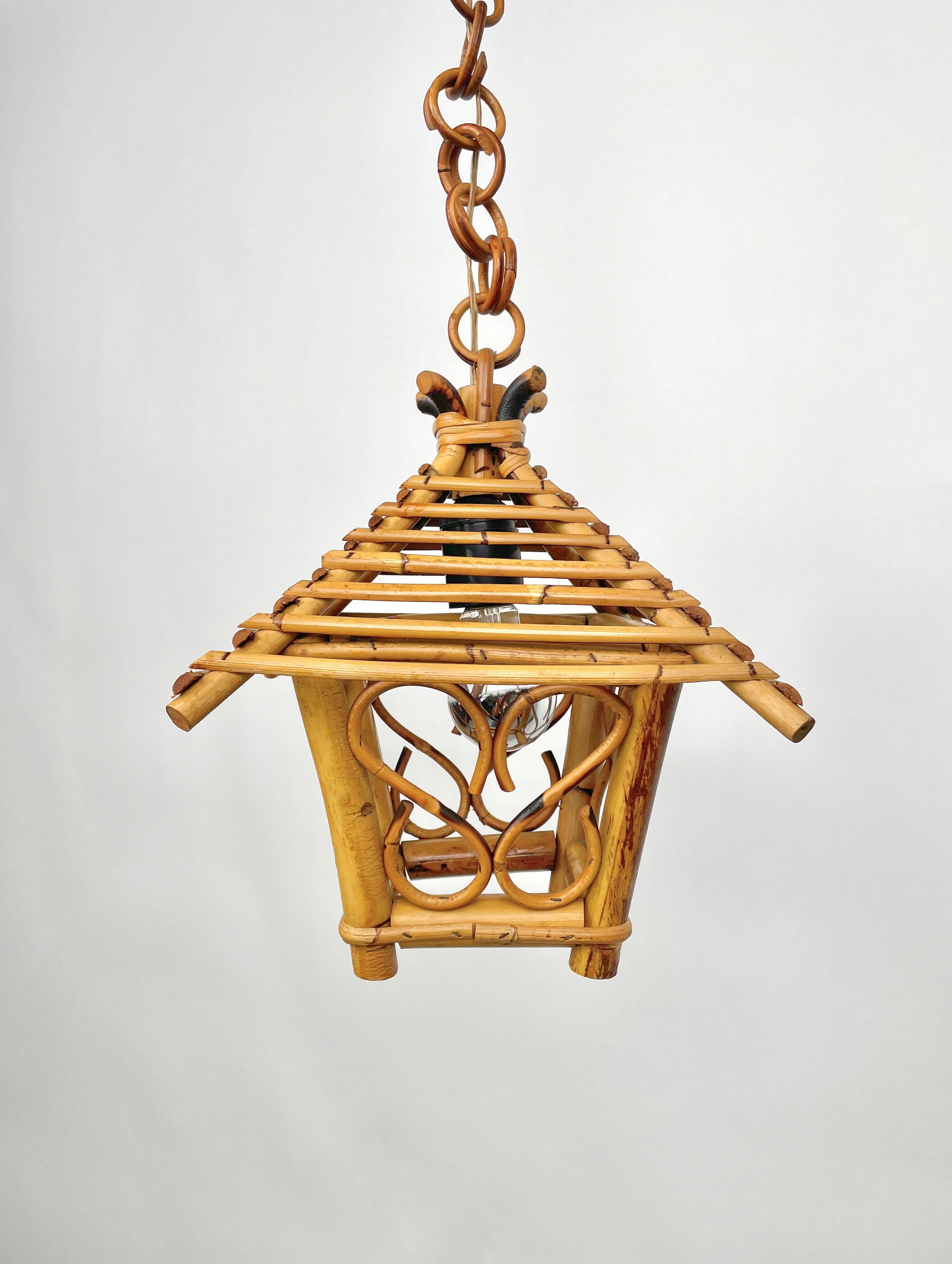 Bamboo and Rattan Lantern Pendant, Italy, 1960s 2